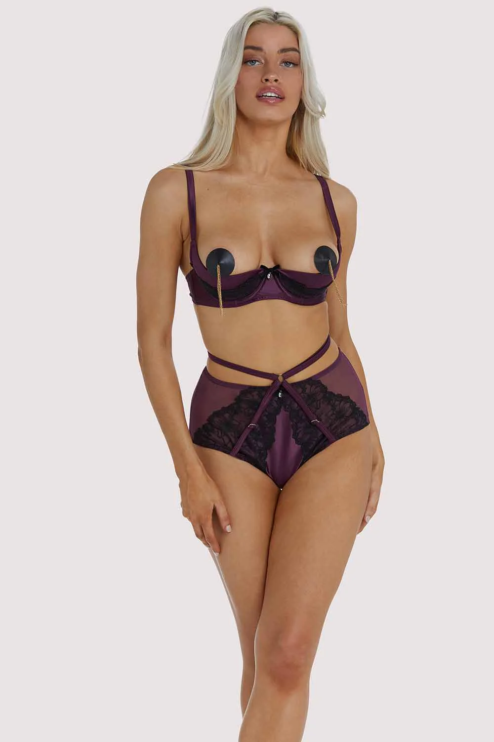 Muriel Purple Lace Quarter Cup Bra - Image 3