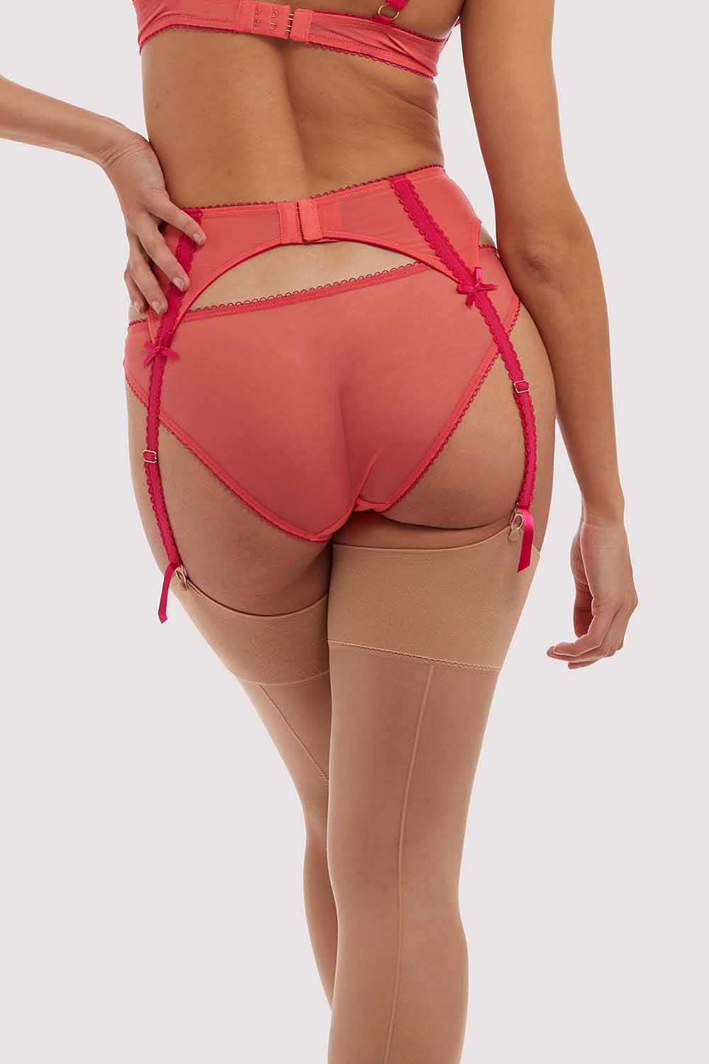 Cherry Embroidery Coral Suspender Belt - Image 5