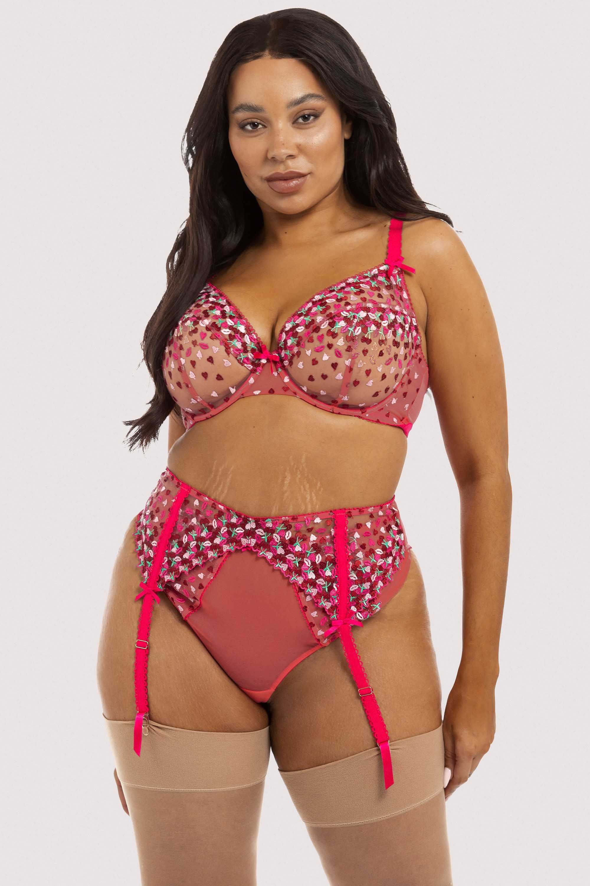 Cherry Embroidery Coral Suspender Belt - Image 7