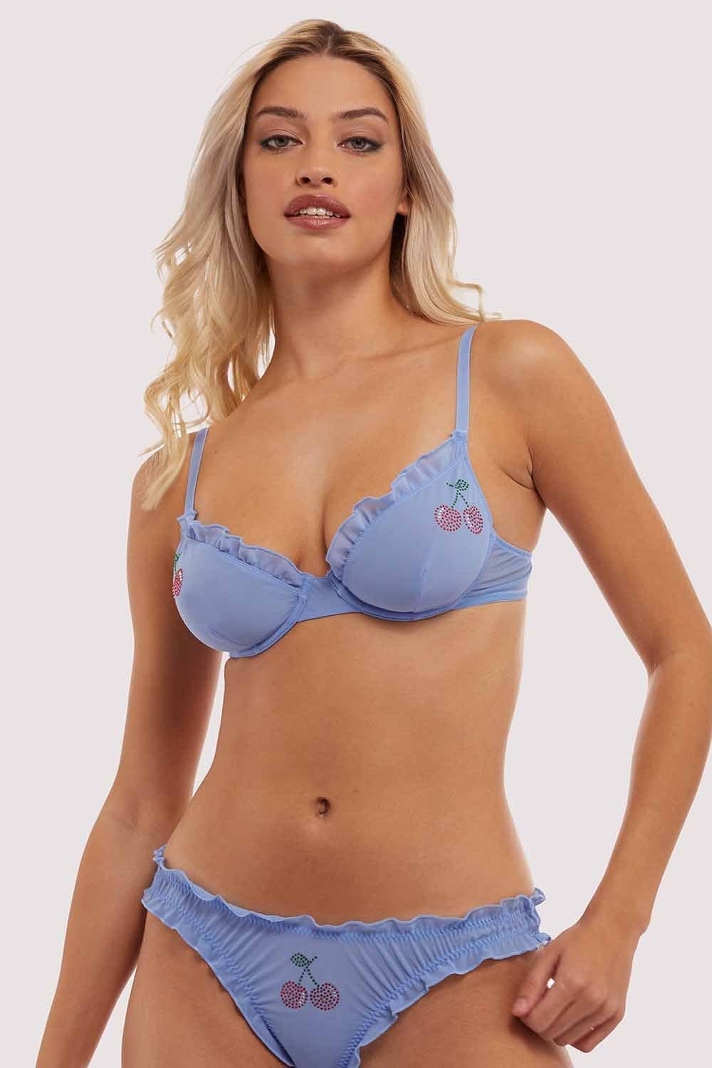 Lili Blue Diamante Cherry Plunge Bra - Image 4