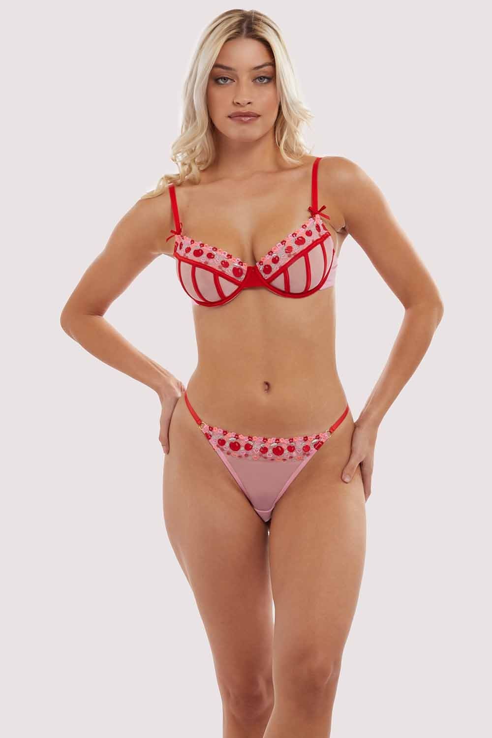 Charli Pink Embroidered Thong - Image 3