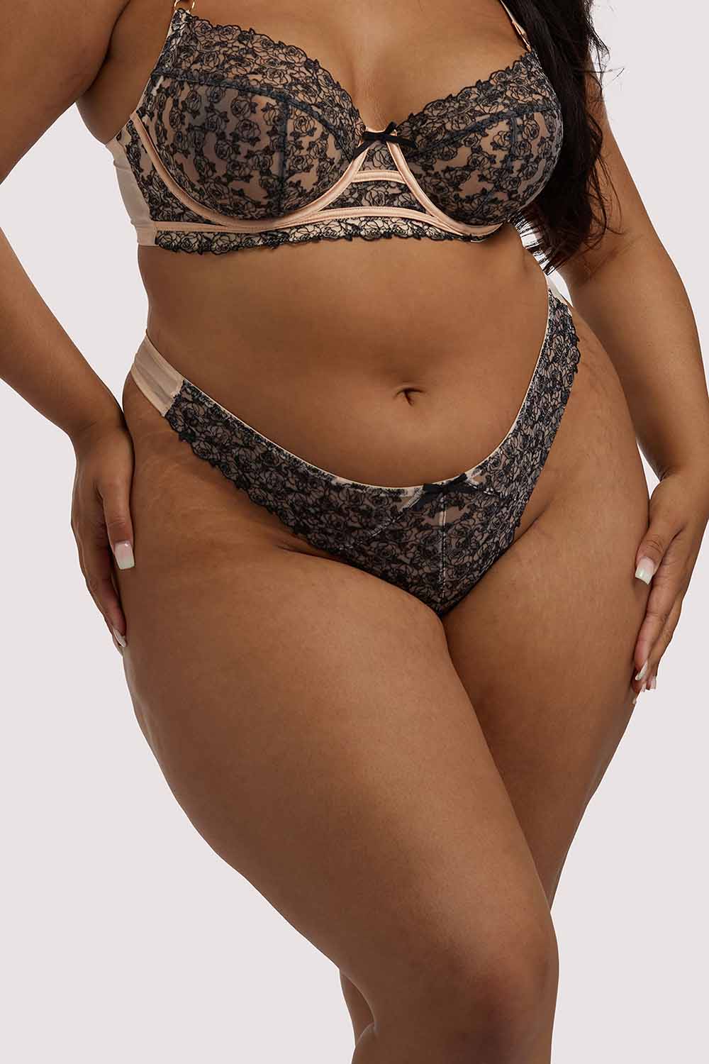 Skull & Roses Embroidery Peach Thong - Image 5