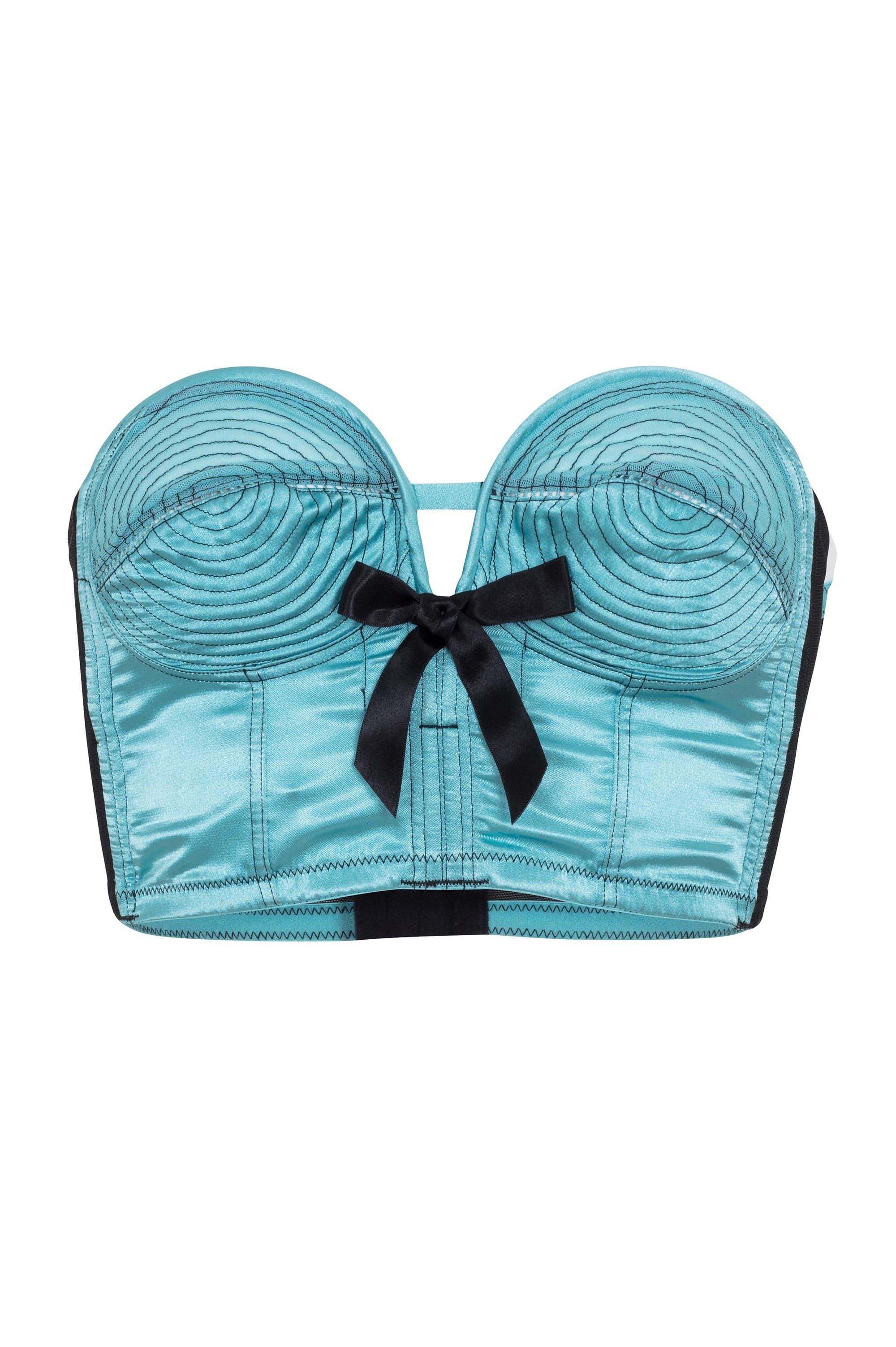 Bettie Page Longline Teal/Black Overwire Bra - Image 2