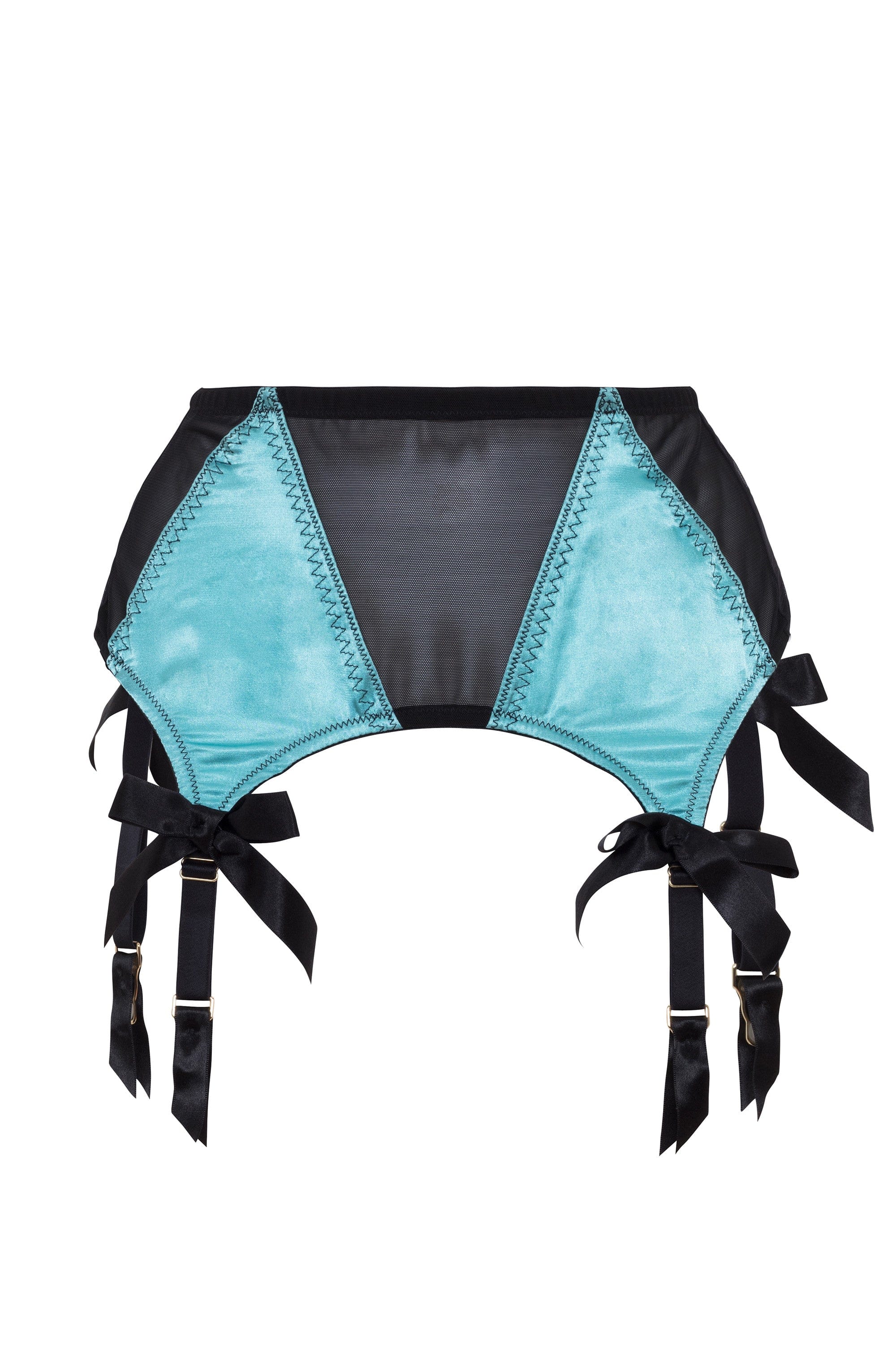 Bettie Page Teal/Black 4 Strap Suspender Belt - Image 3