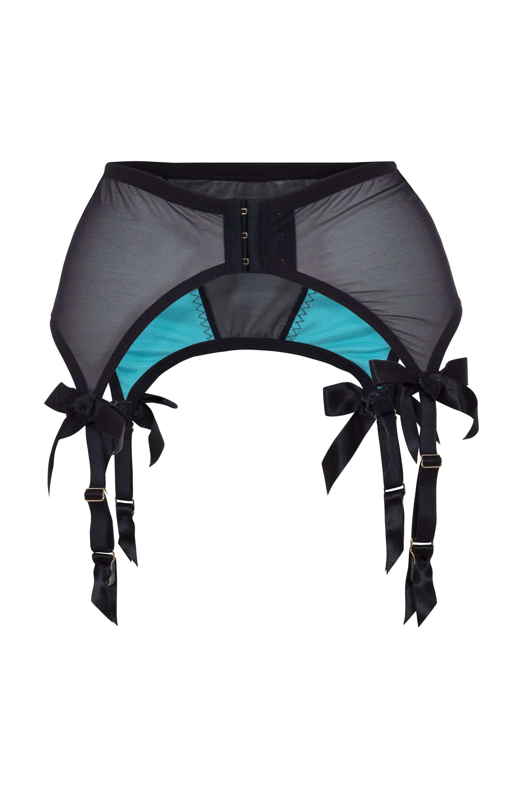 Bettie Page Teal/Black 4 Strap Suspender Belt - Image 4