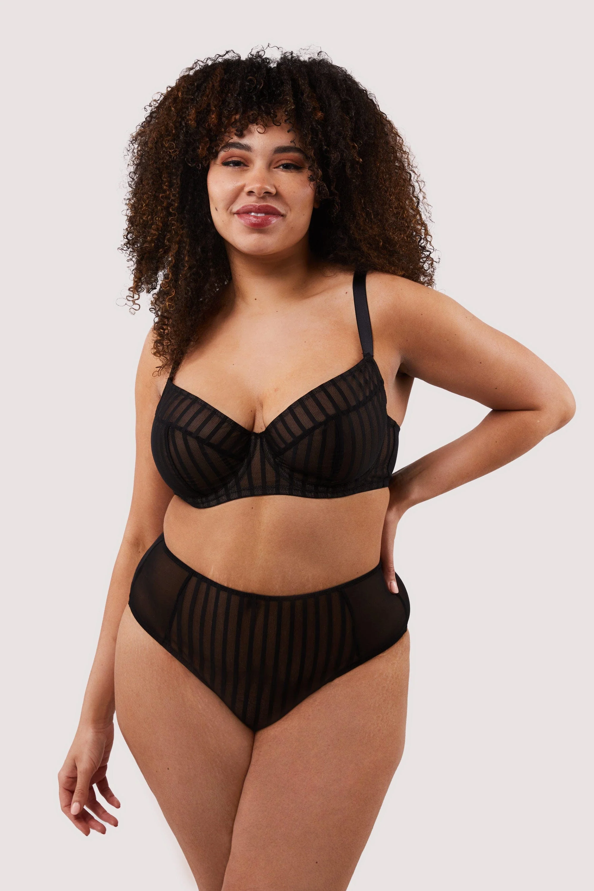 Presley Black Stripe And Lace Trim Brief - Image 3