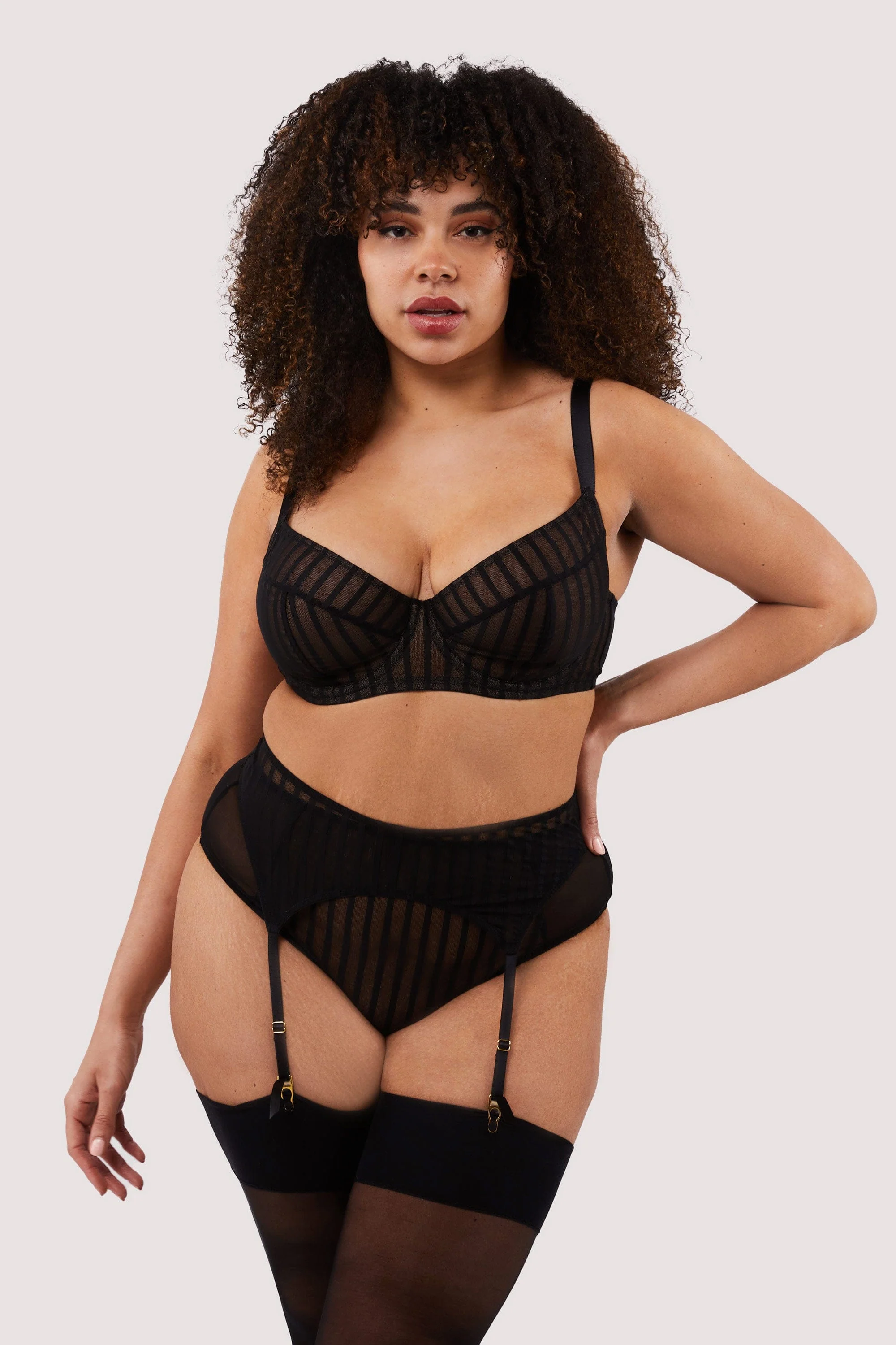 Presley Black Stripe And Lace Trim Suspender - Image 2