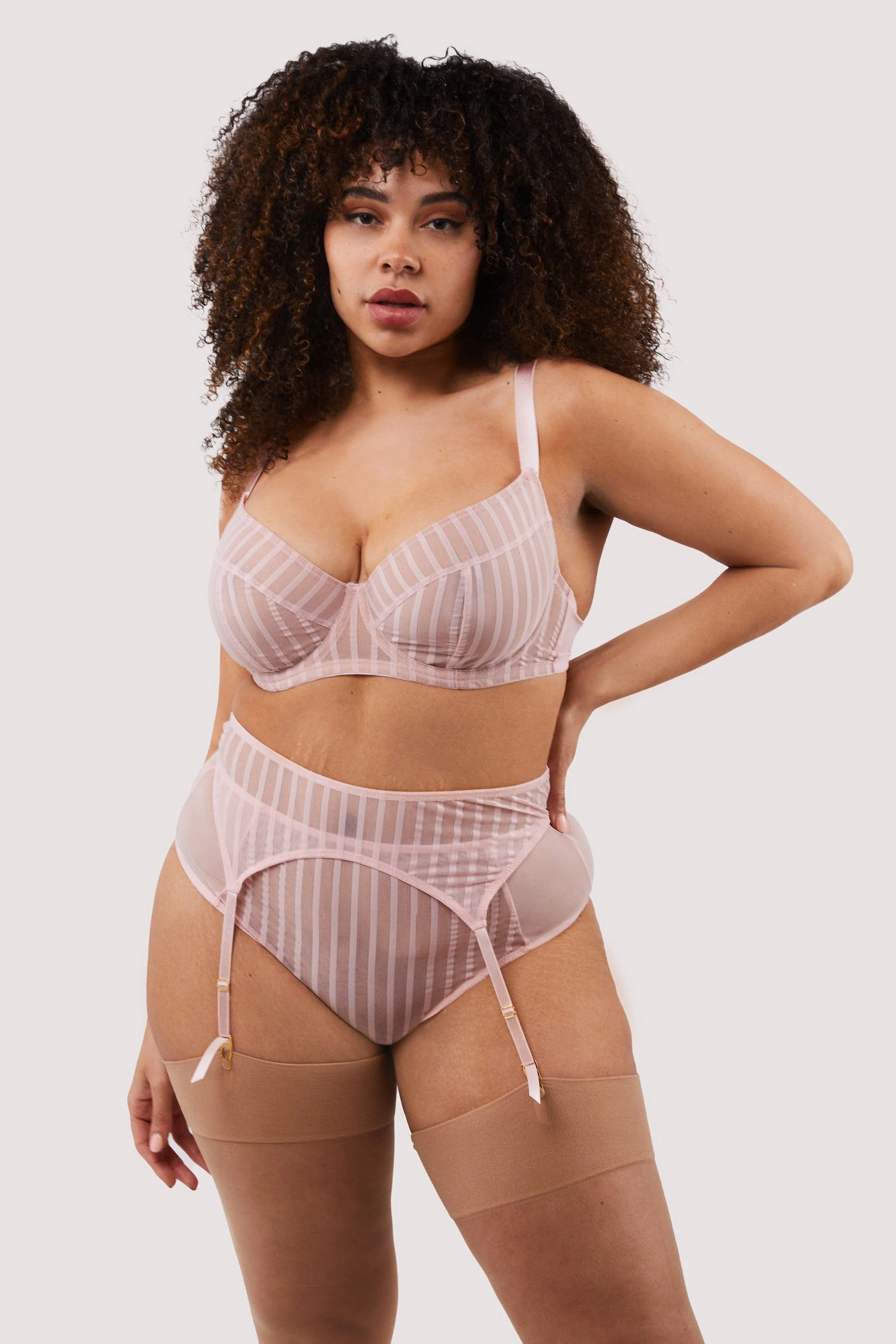 Presley Pink Stripe And Lace Trim Suspender - Image 2