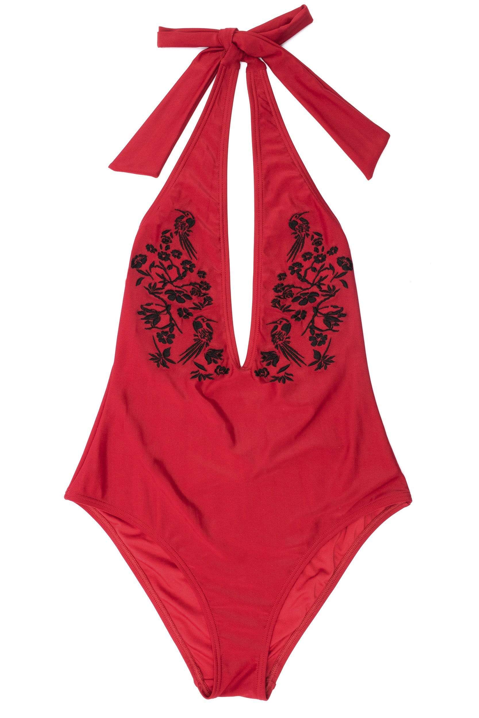 Lana Red Embroidered Plunge Swimsuit - Image 4