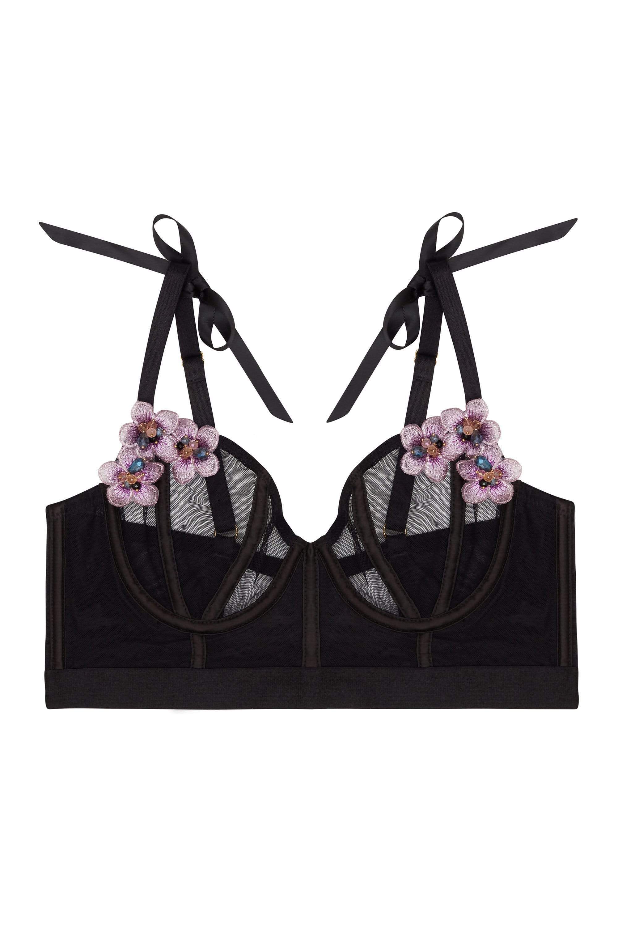 Colette Flower Applique Longline Mesh Bra - Image 3