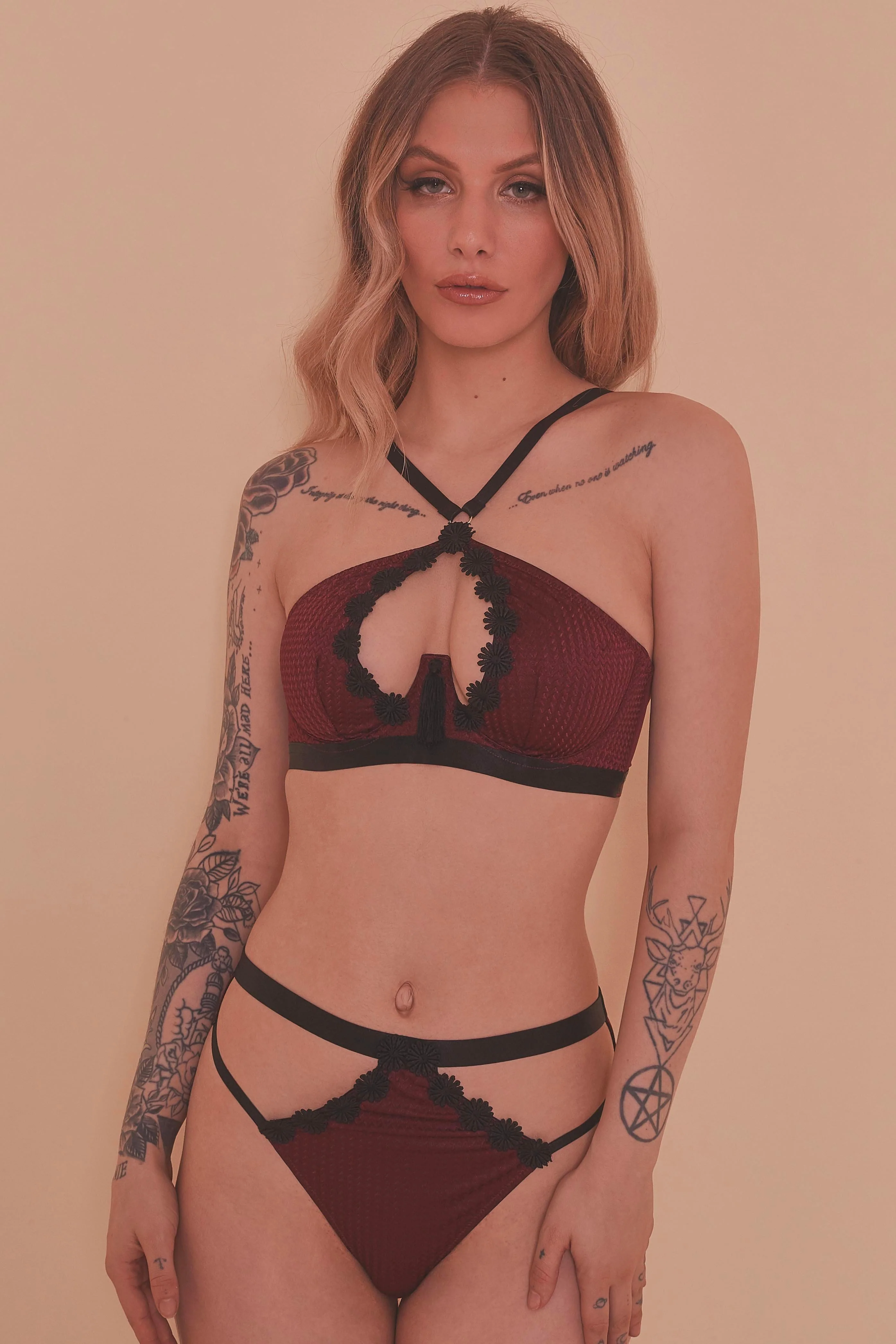 Regalia Hallie Wine & Black Lace Thong - Image 5