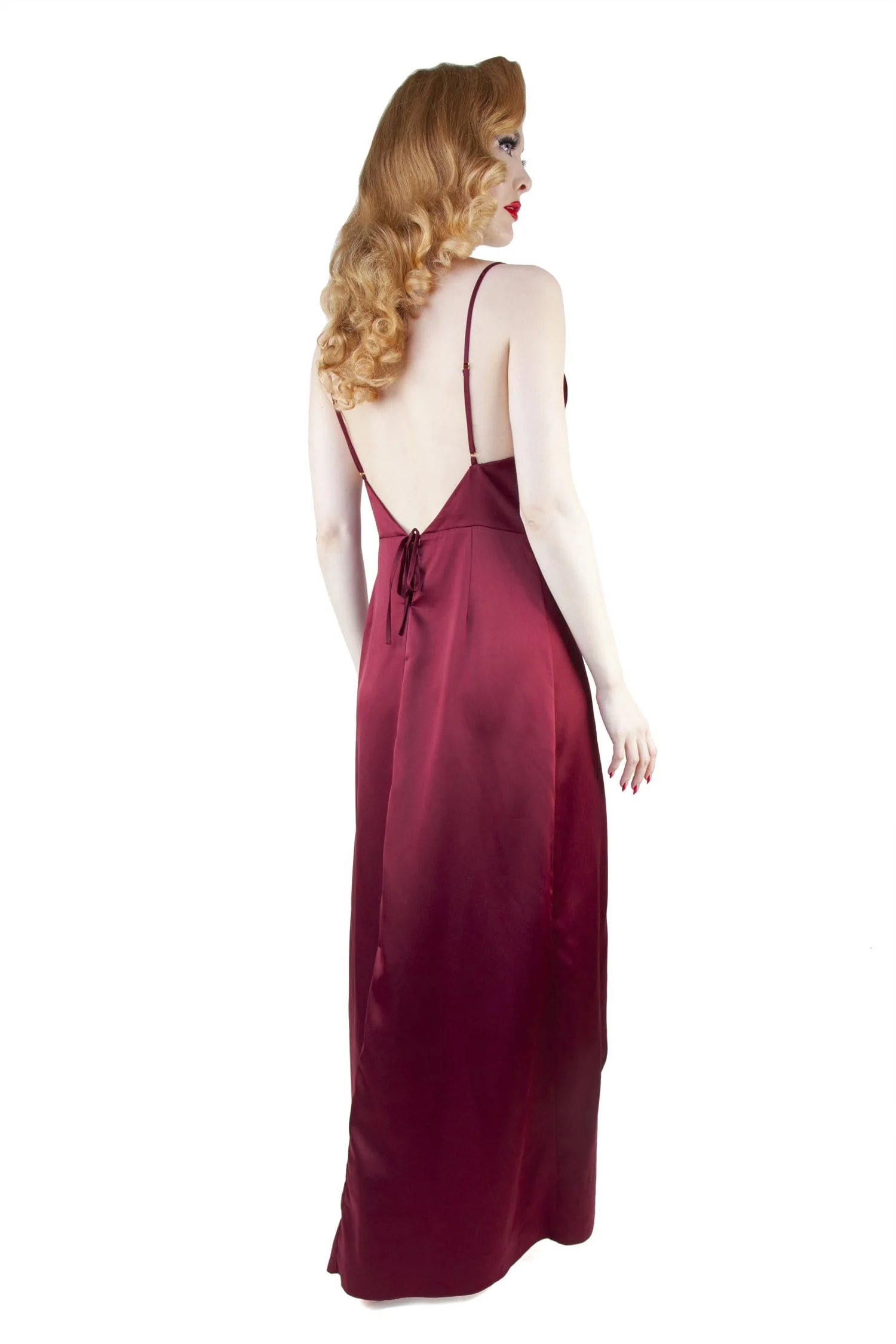 Reina Wine Satin Chemise - Image 3