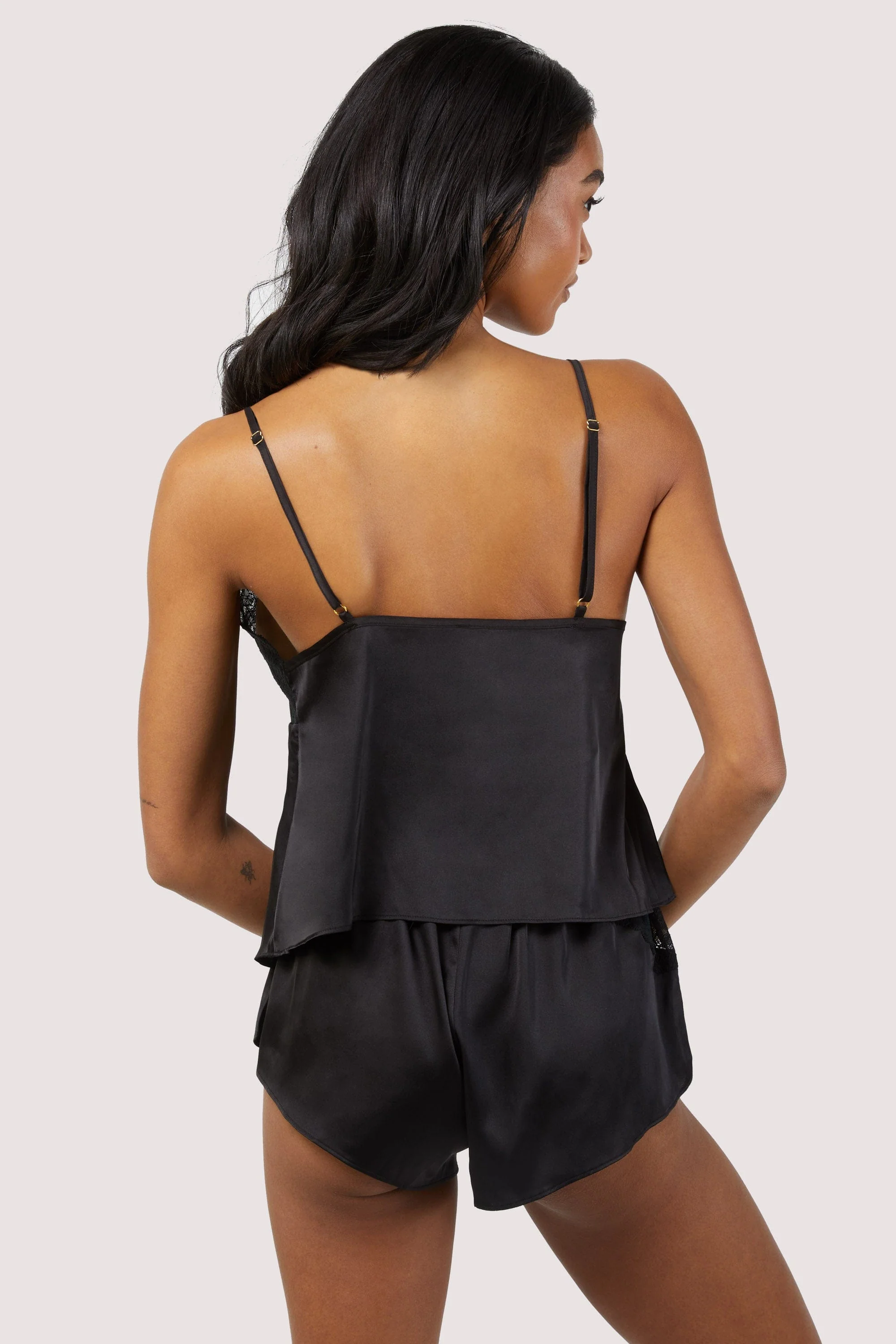 Rosie Black Satin and Lace Cami & Short Set - Image 6