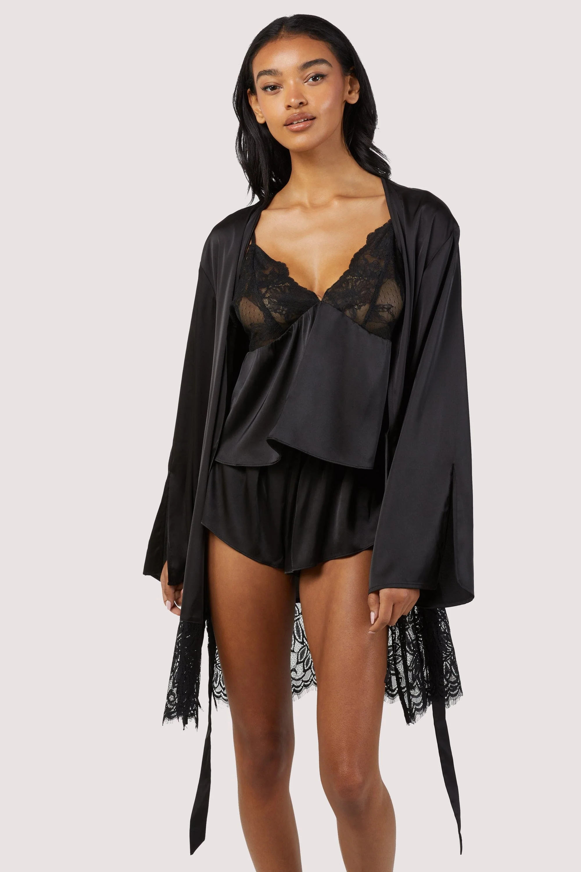 Rosie Black Satin and Lace Robe - Image 2