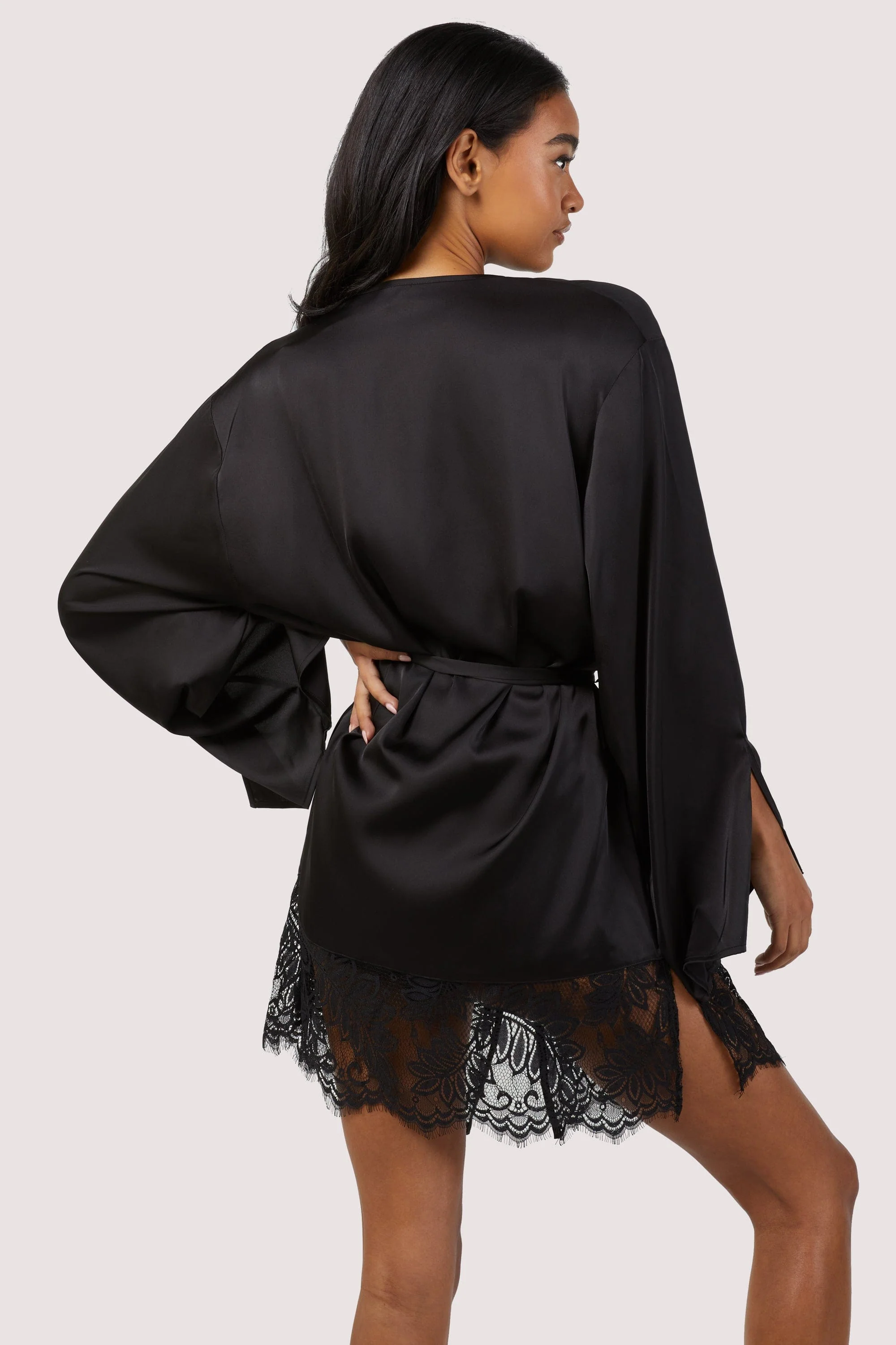 Rosie Black Satin and Lace Robe - Image 4