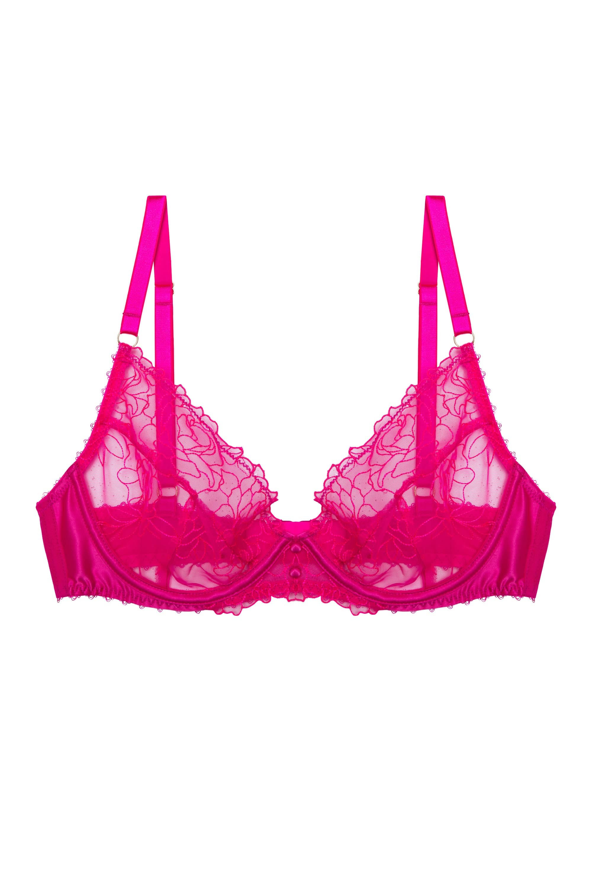 Safiya Neon Pink Rose Embroidery Bra - Image 5