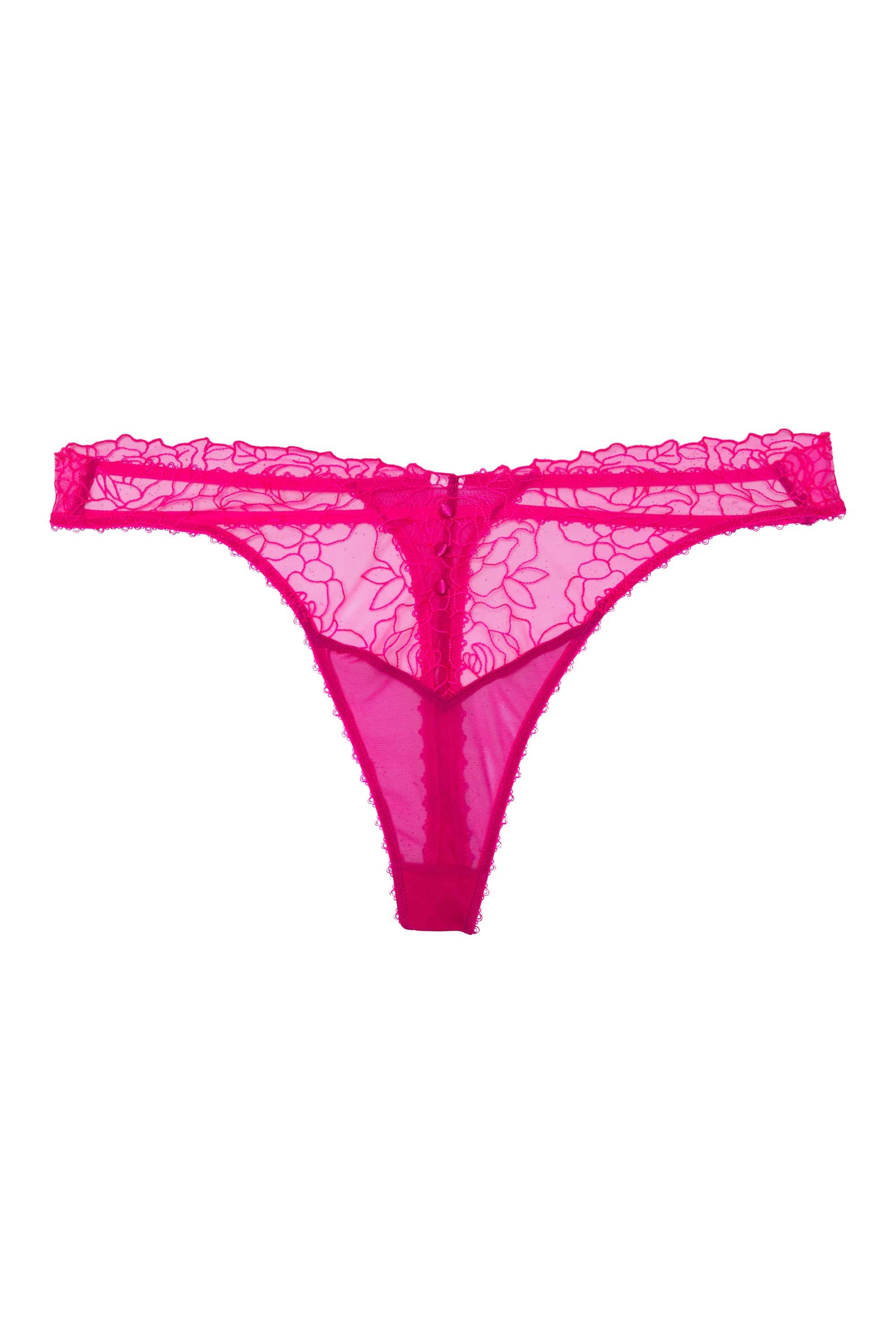 Safiya Neon Pink Rose Embroidery Thong - Image 5