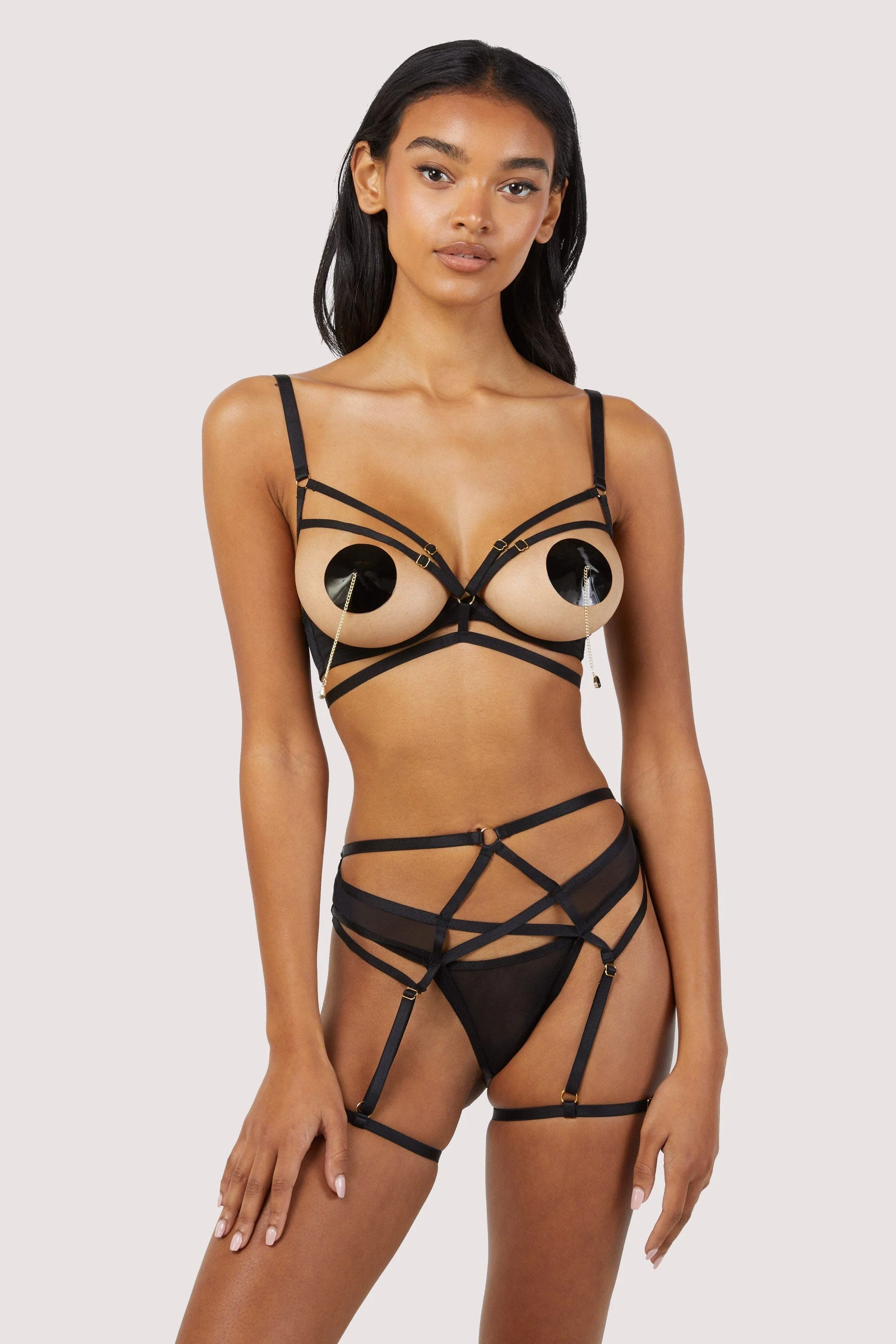 Sarah Black Strappy Ouvert Suspender Brief - Image 3