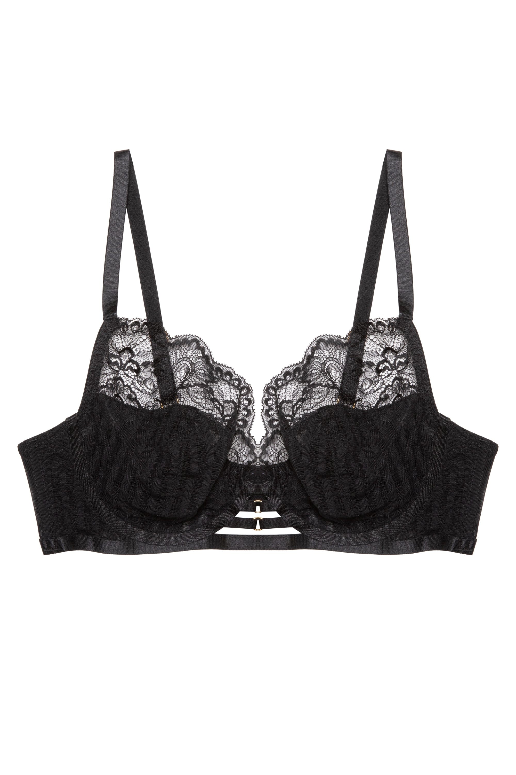 Saretta Black Stripe Mesh and Lace Plunge Bra - Image 4