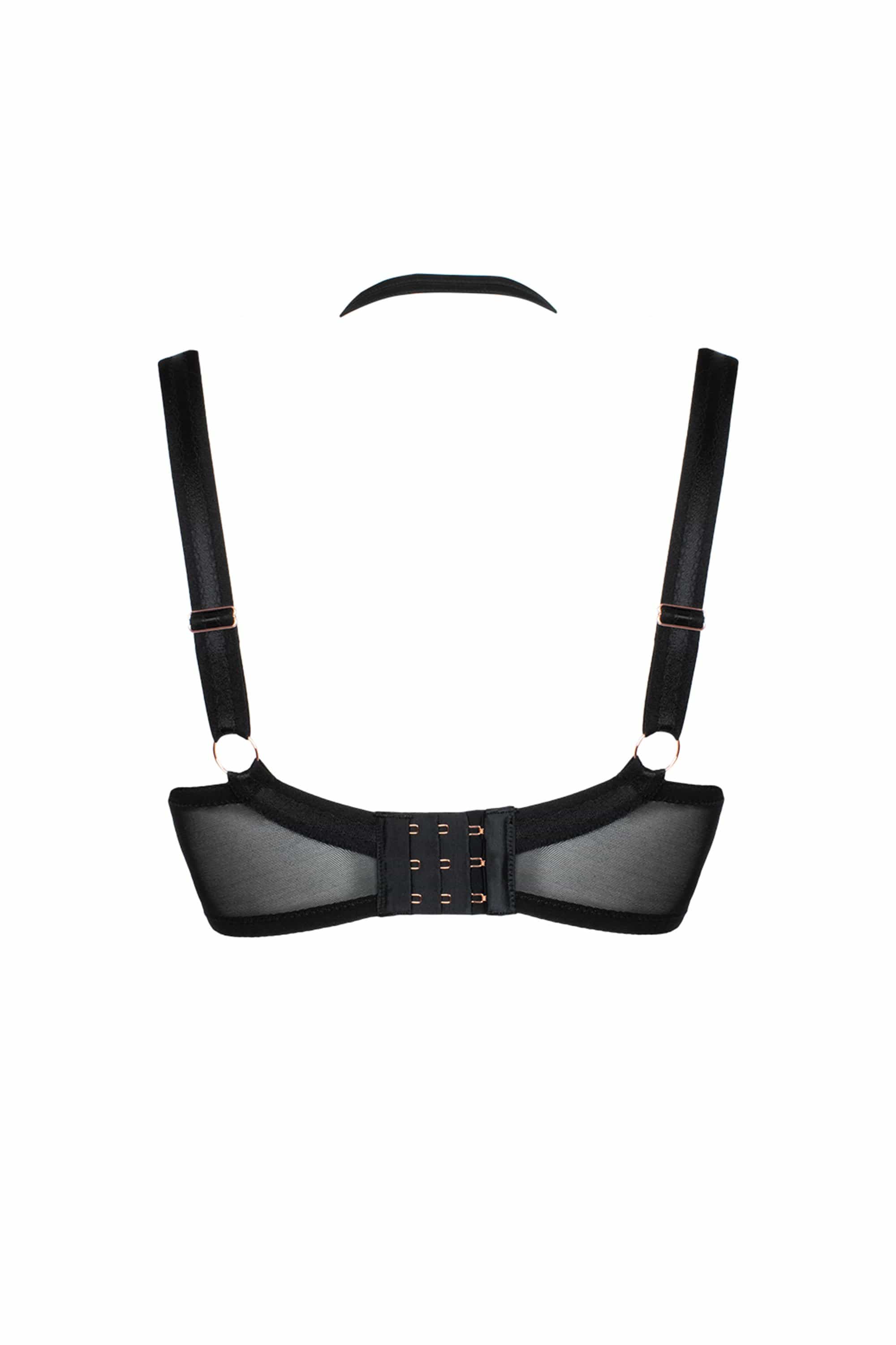 Black Harnessed Padded Half Cup Bra - Image 2