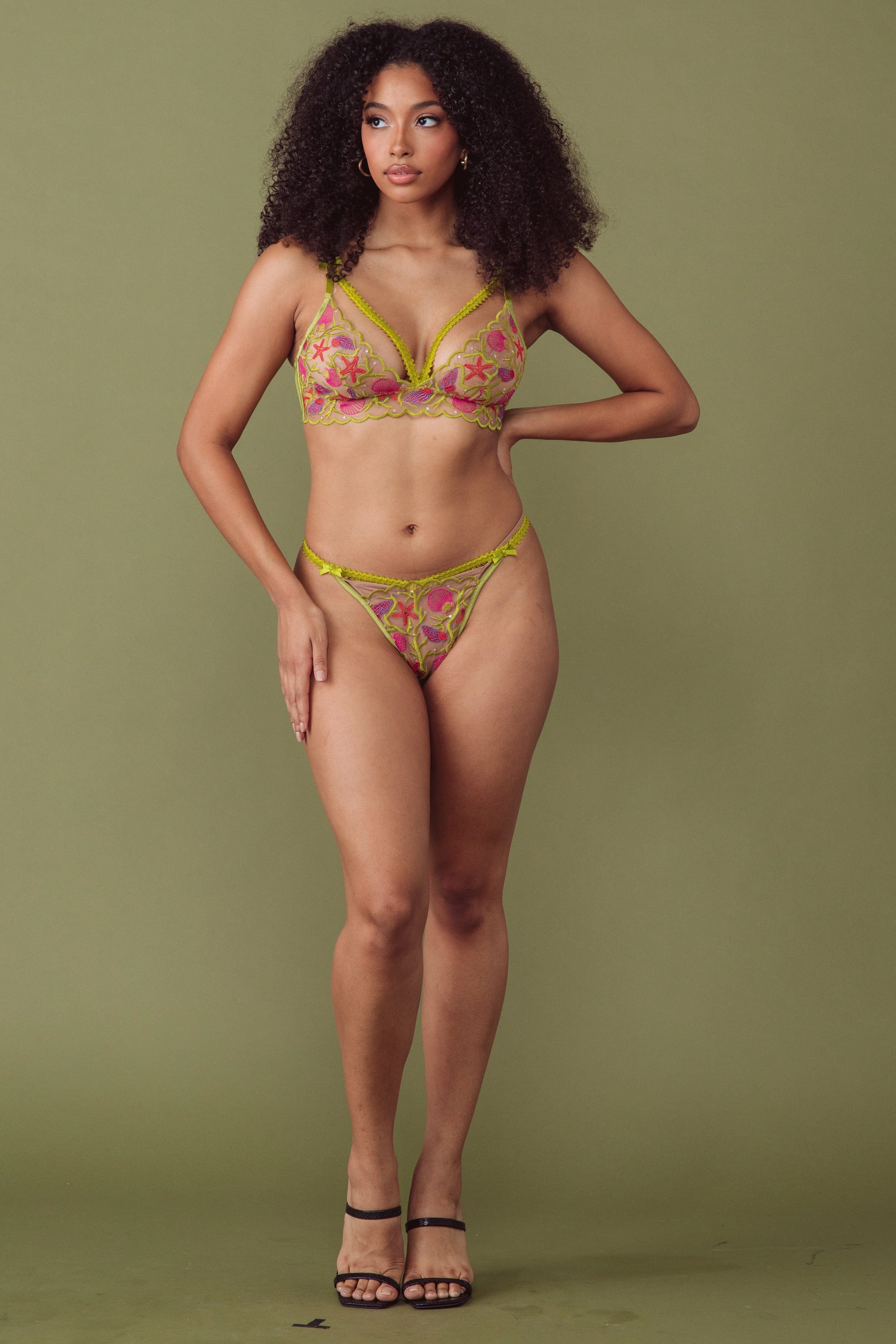 Sequin Shell Embroidery Longline Bralette - Image 5