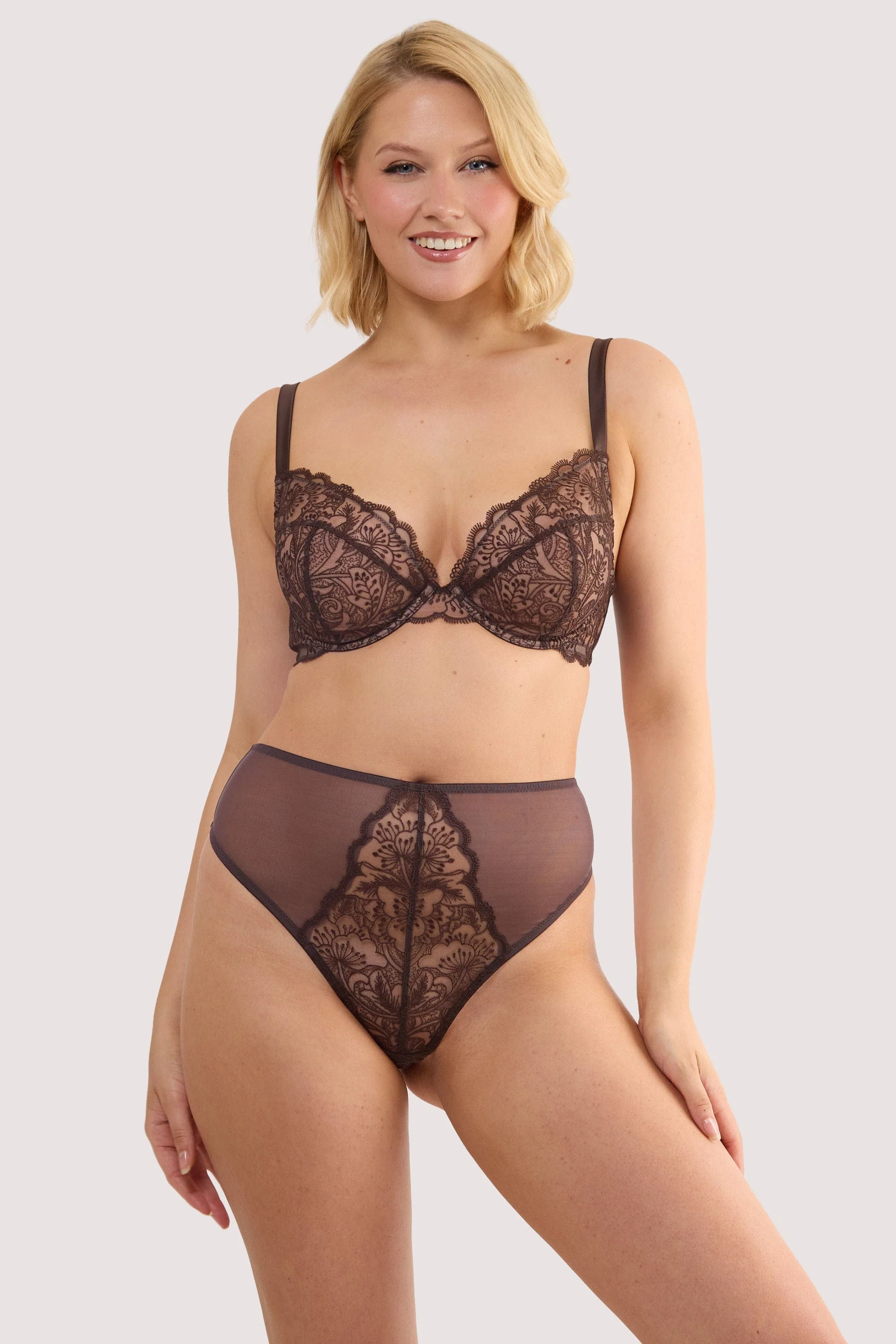 Sierra Brown Embroidery High Waist Thong - Image 4
