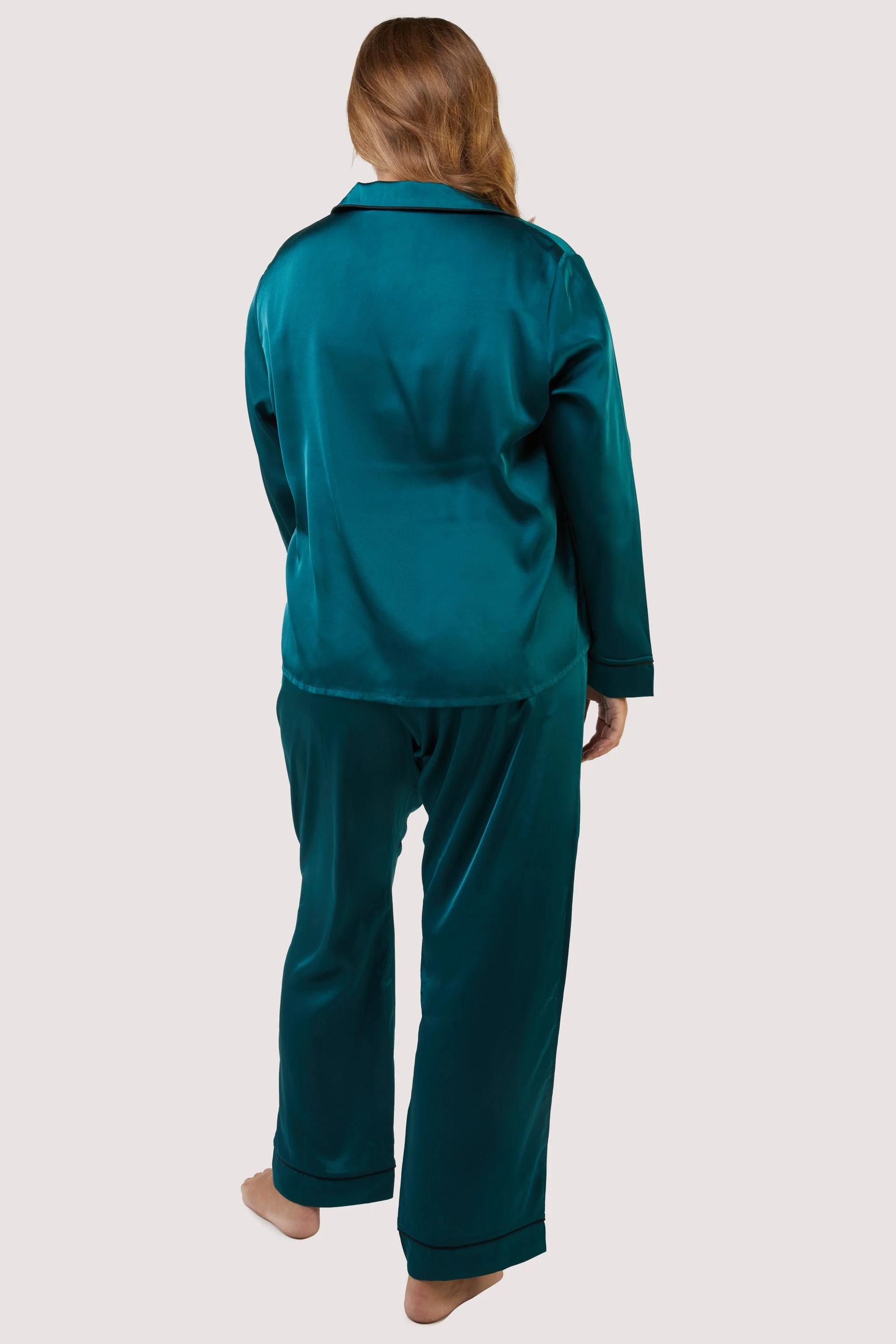 Teal and Black Satin Piping Pyjama Set - Image 4