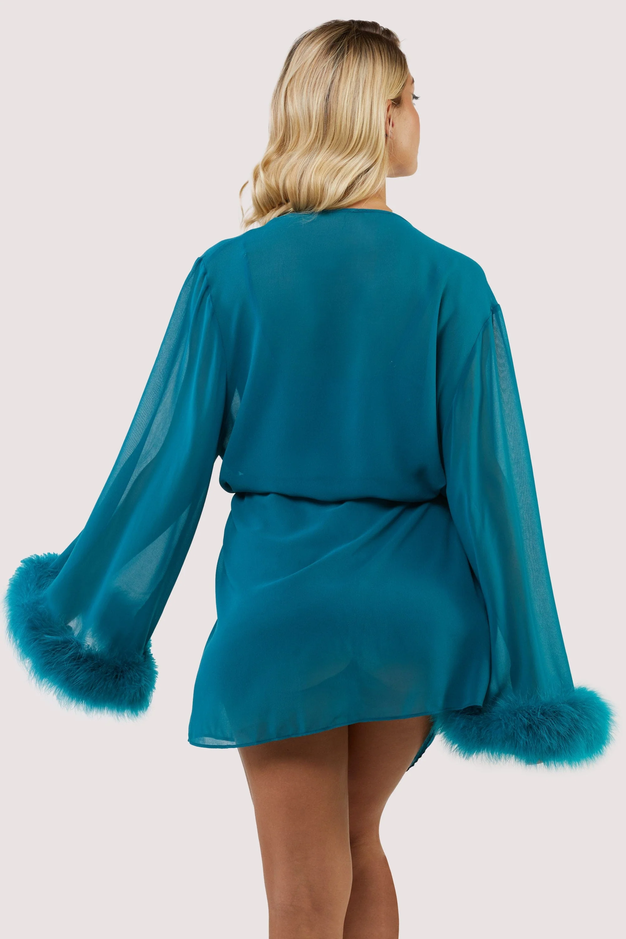 Teal Feather Trim Robe - Image 3