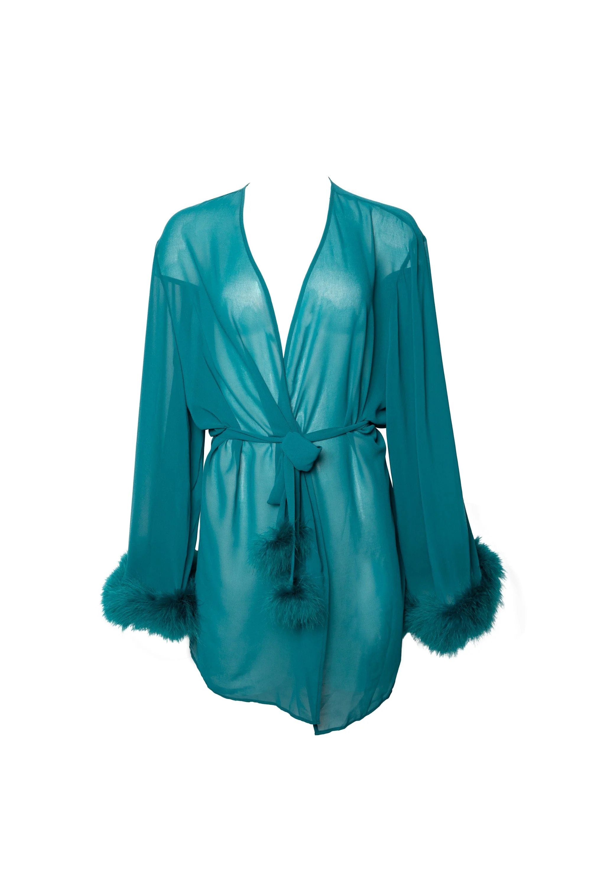 Teal Feather Trim Robe - Image 6