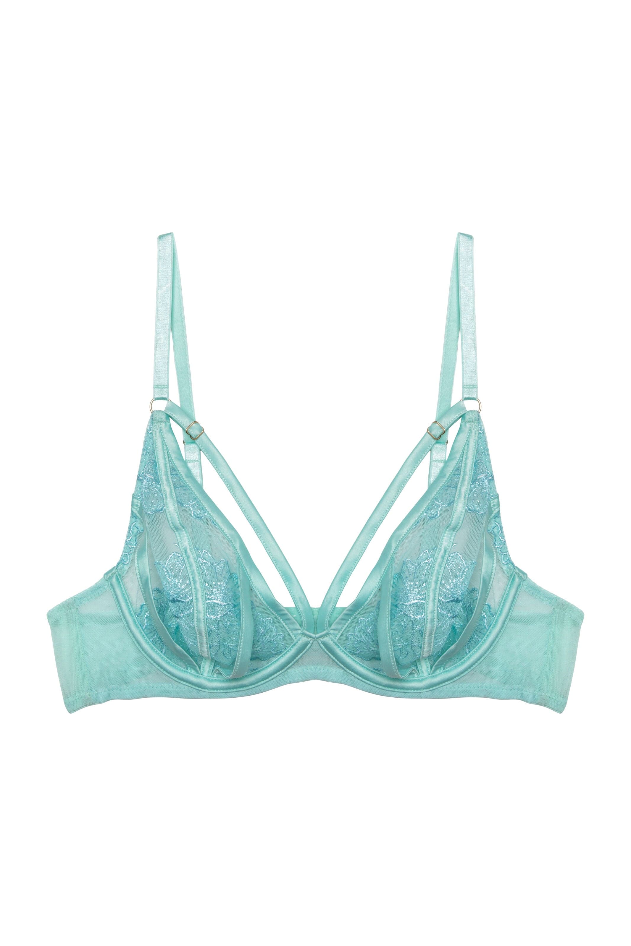 Valerie Aqua Embroidery & Mesh Plunge Bra - Image 8