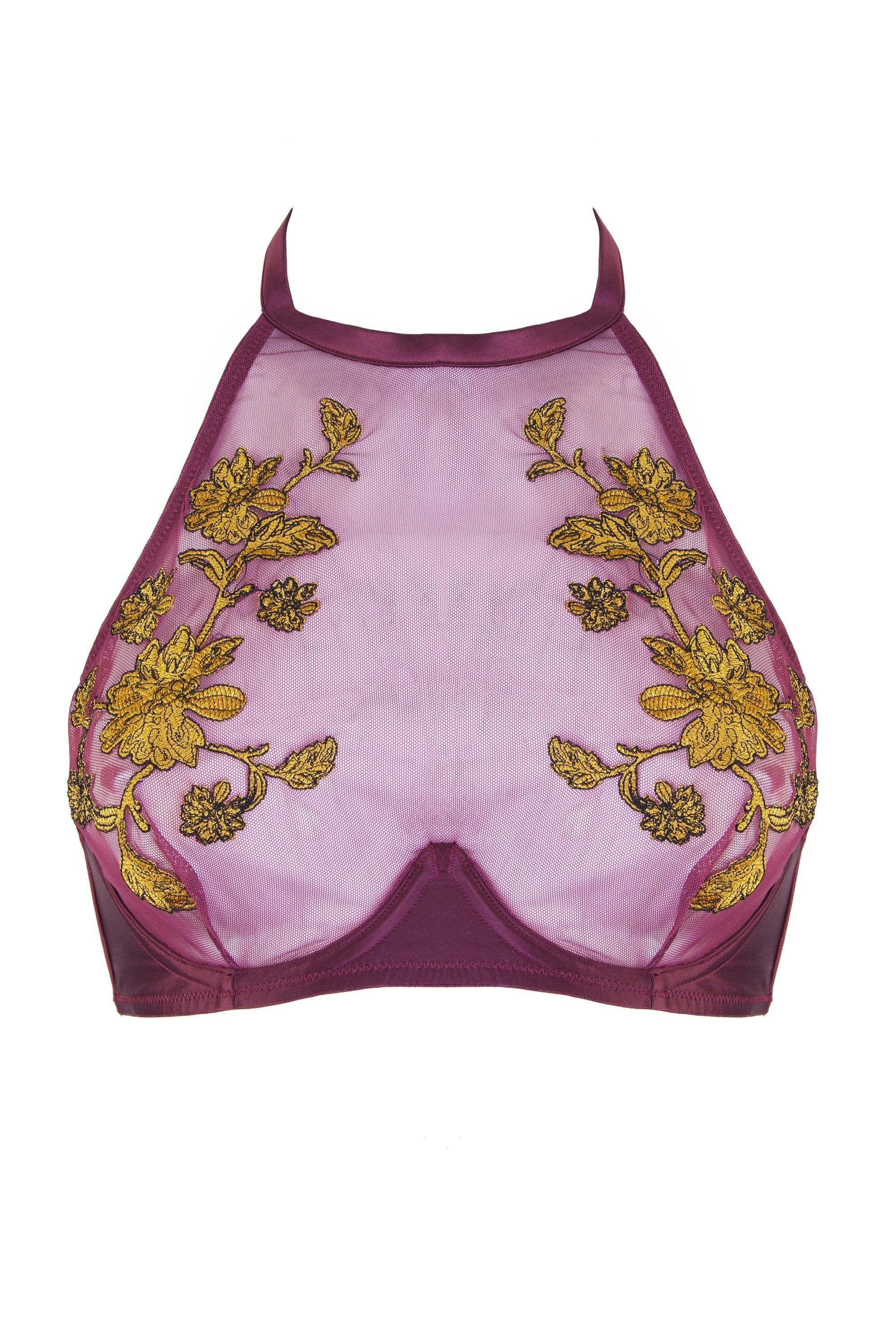 Valerie Wine/Chartreuse Embroidered Halter Bra - Image 3