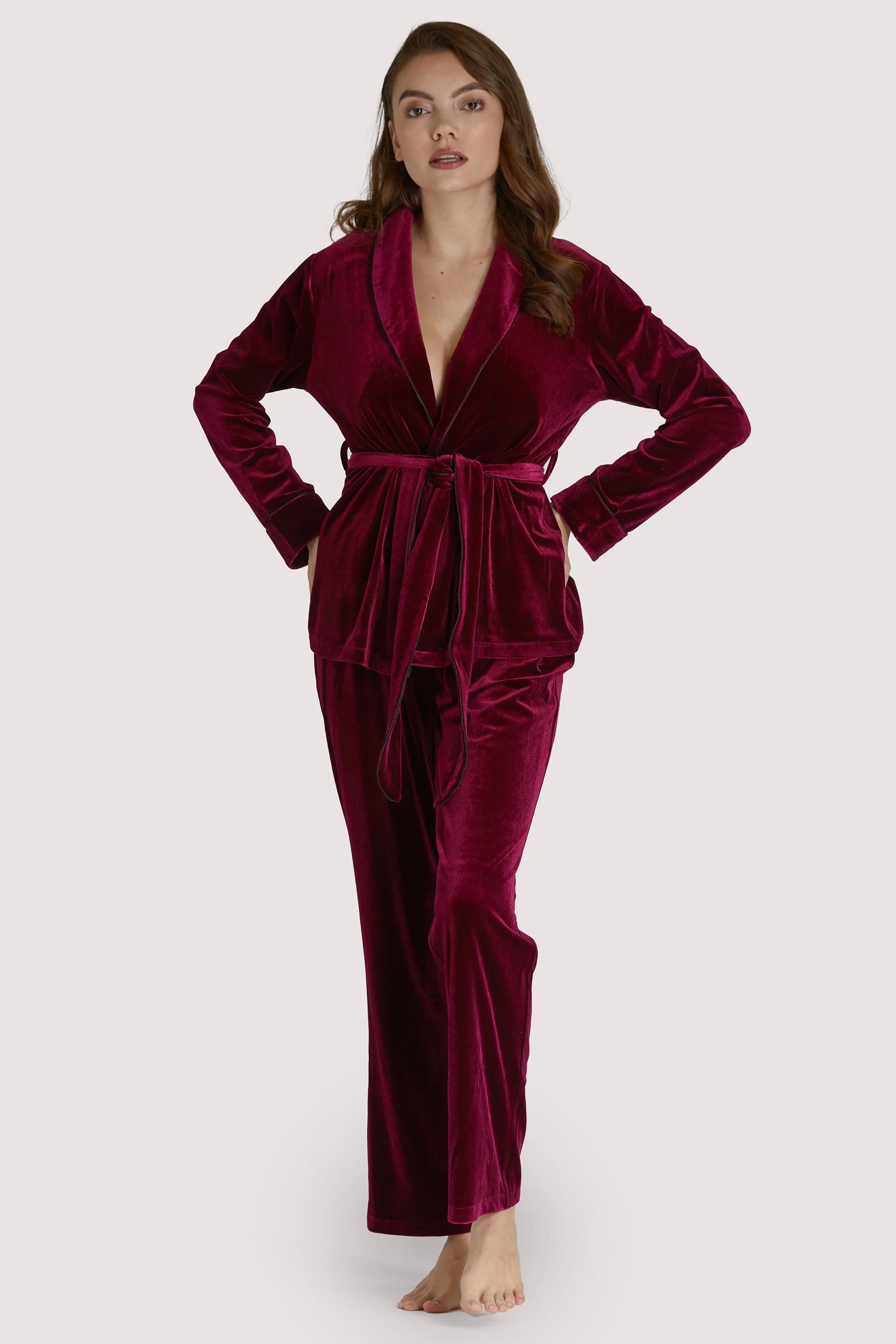 Playful Promises Velvet Wine Red Pyjama Set - Image 2