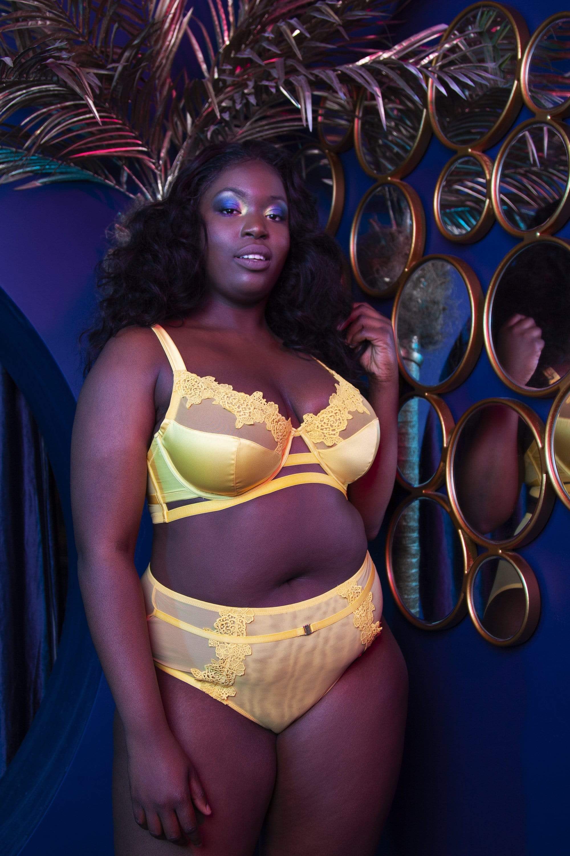 Vivienne Mustard Net Satin and Lace Trim Bra - Image 13