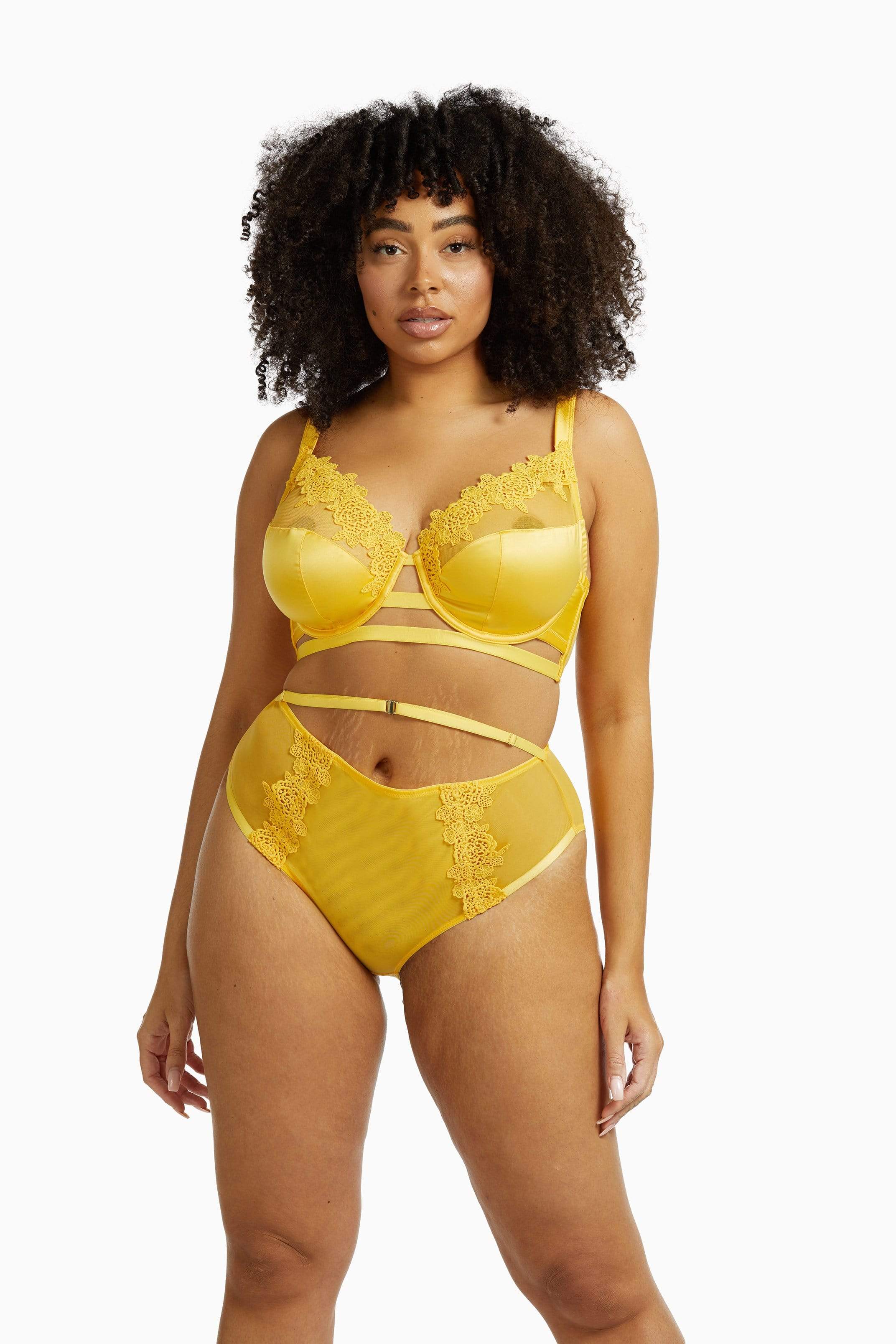 Vivienne Mustard Net Satin and Lace Trim Bra - Image 14