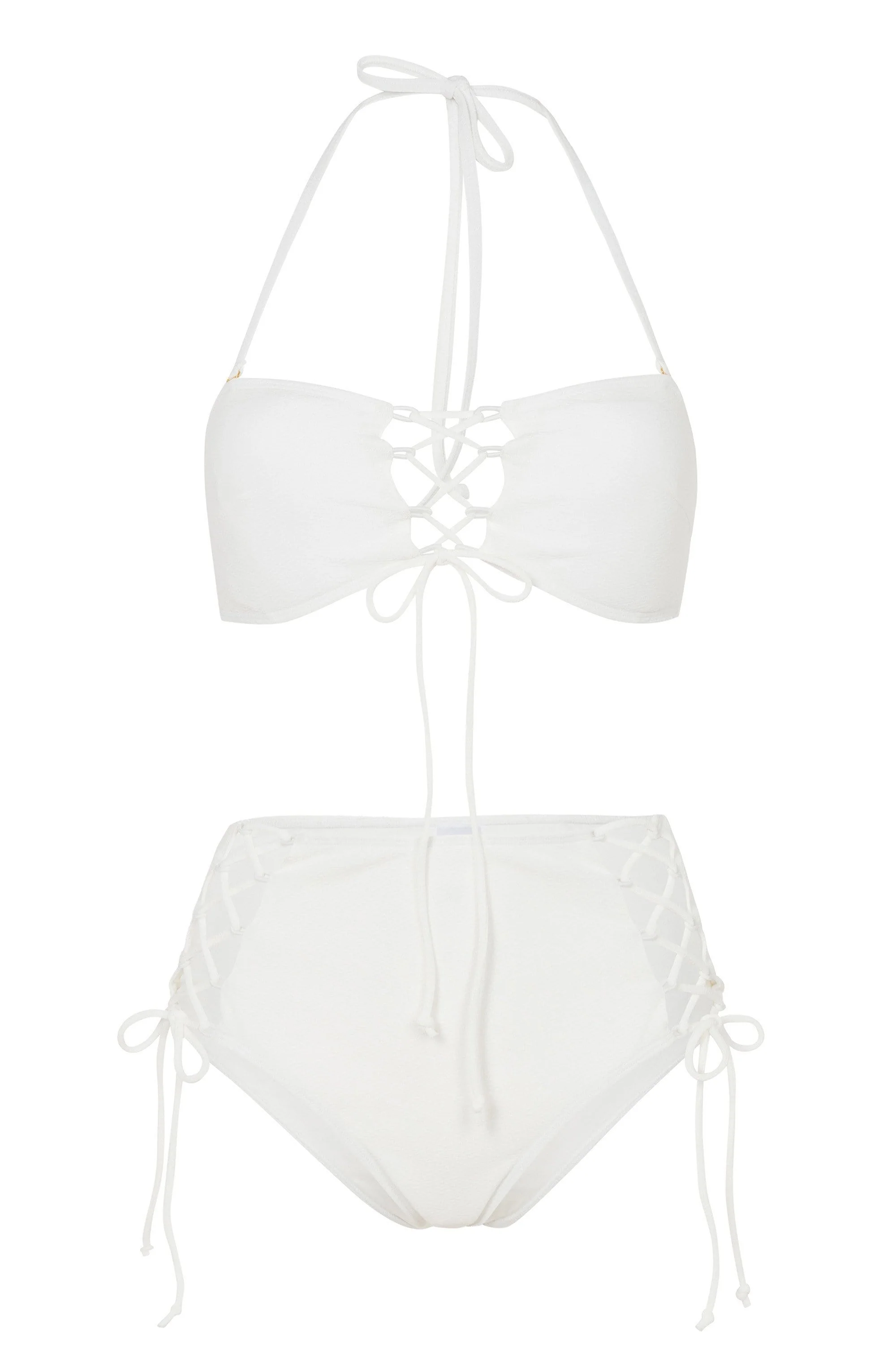 Wolf & Whistle White textured lace up bandeau B-F cups - Image 4