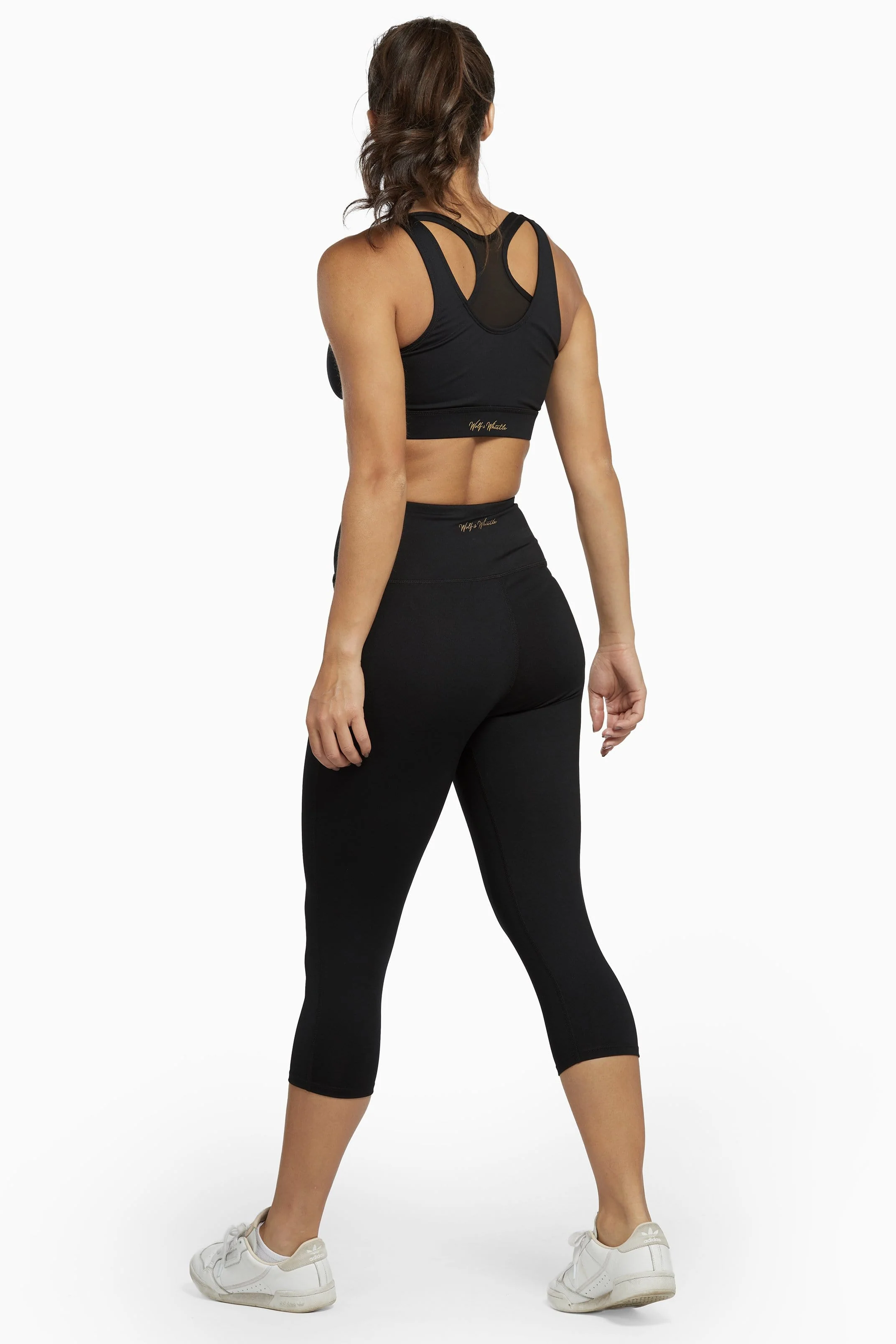 Cropped Leggings with Crossover Waistband Black - Image 3