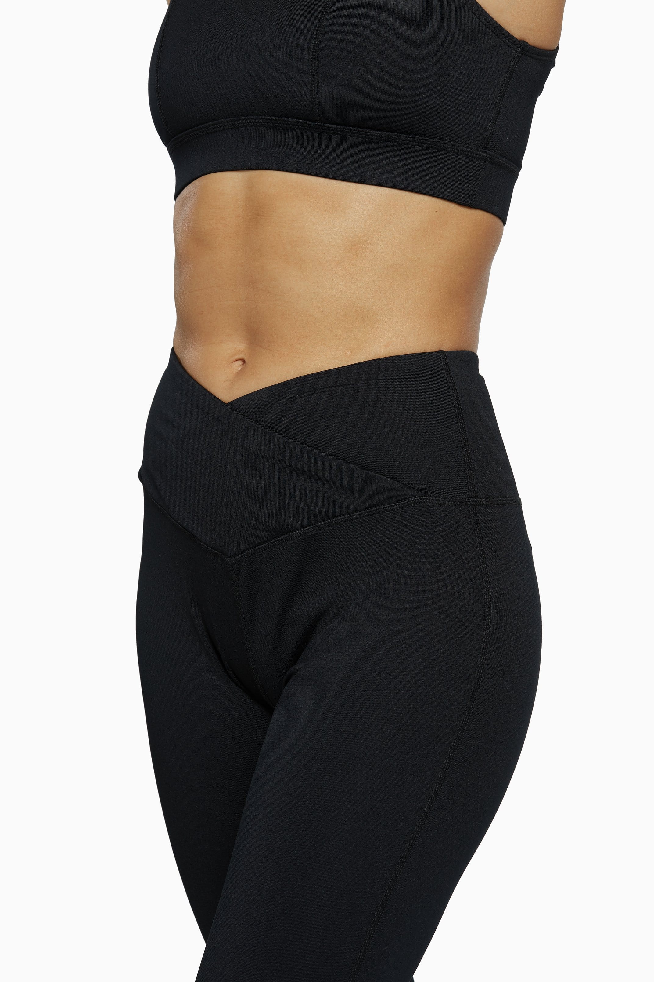 Cropped Leggings with Crossover Waistband Black - Image 4
