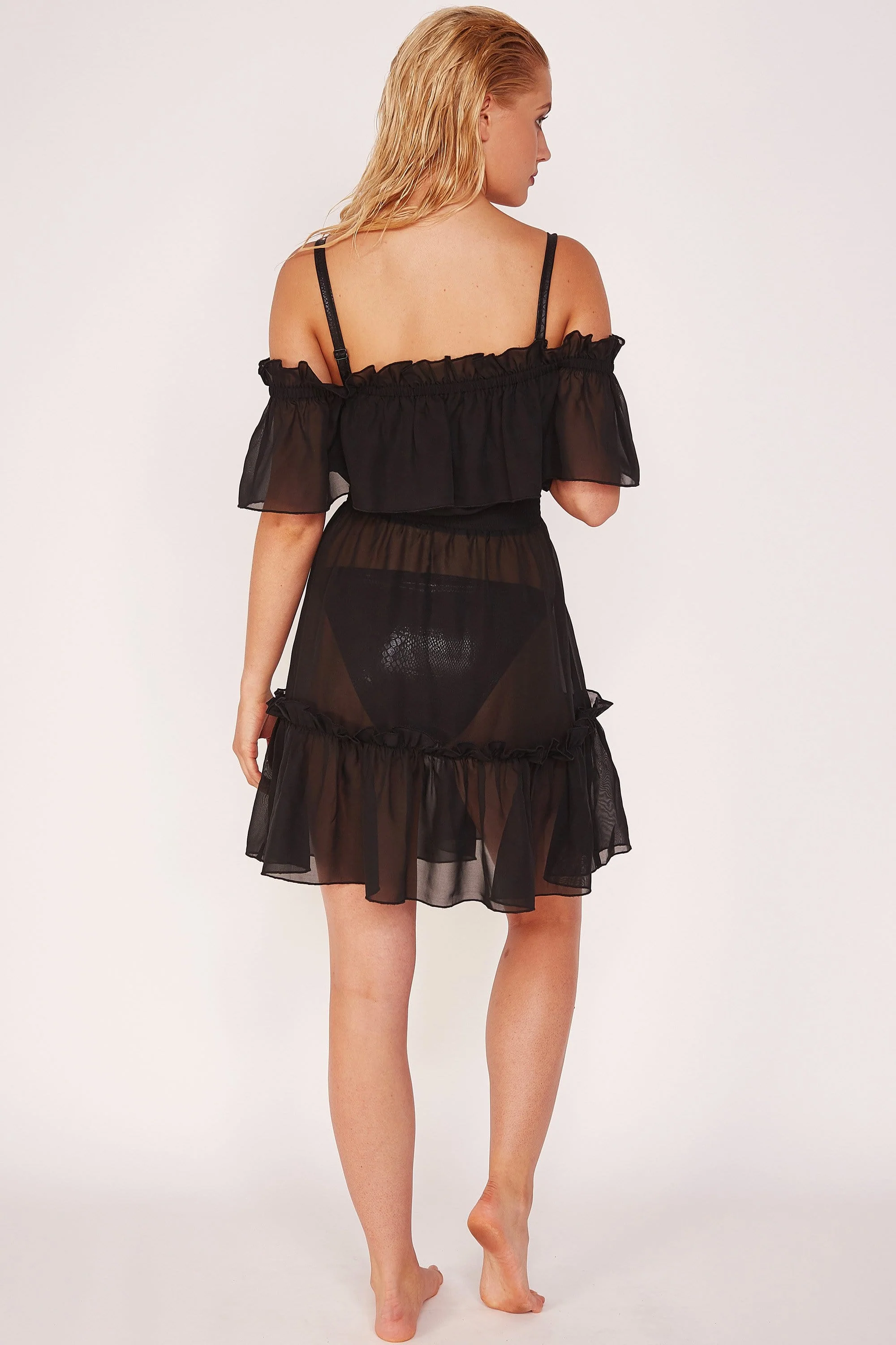 Wolf & Whistle Bardot Frill Black Beach Dress - Image 2