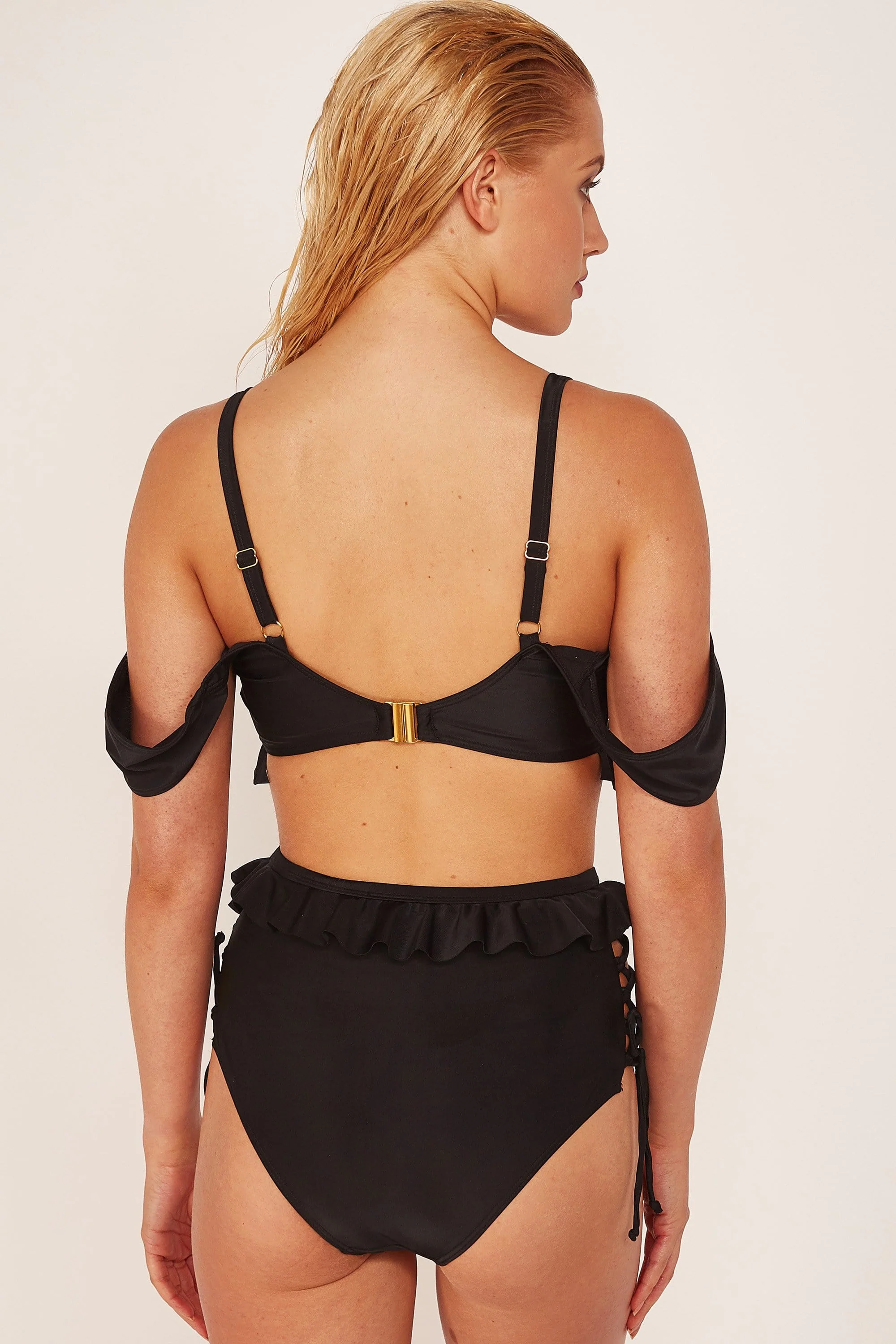 Wolf & Whistle Black Lace Up Bikini Top - Image 4