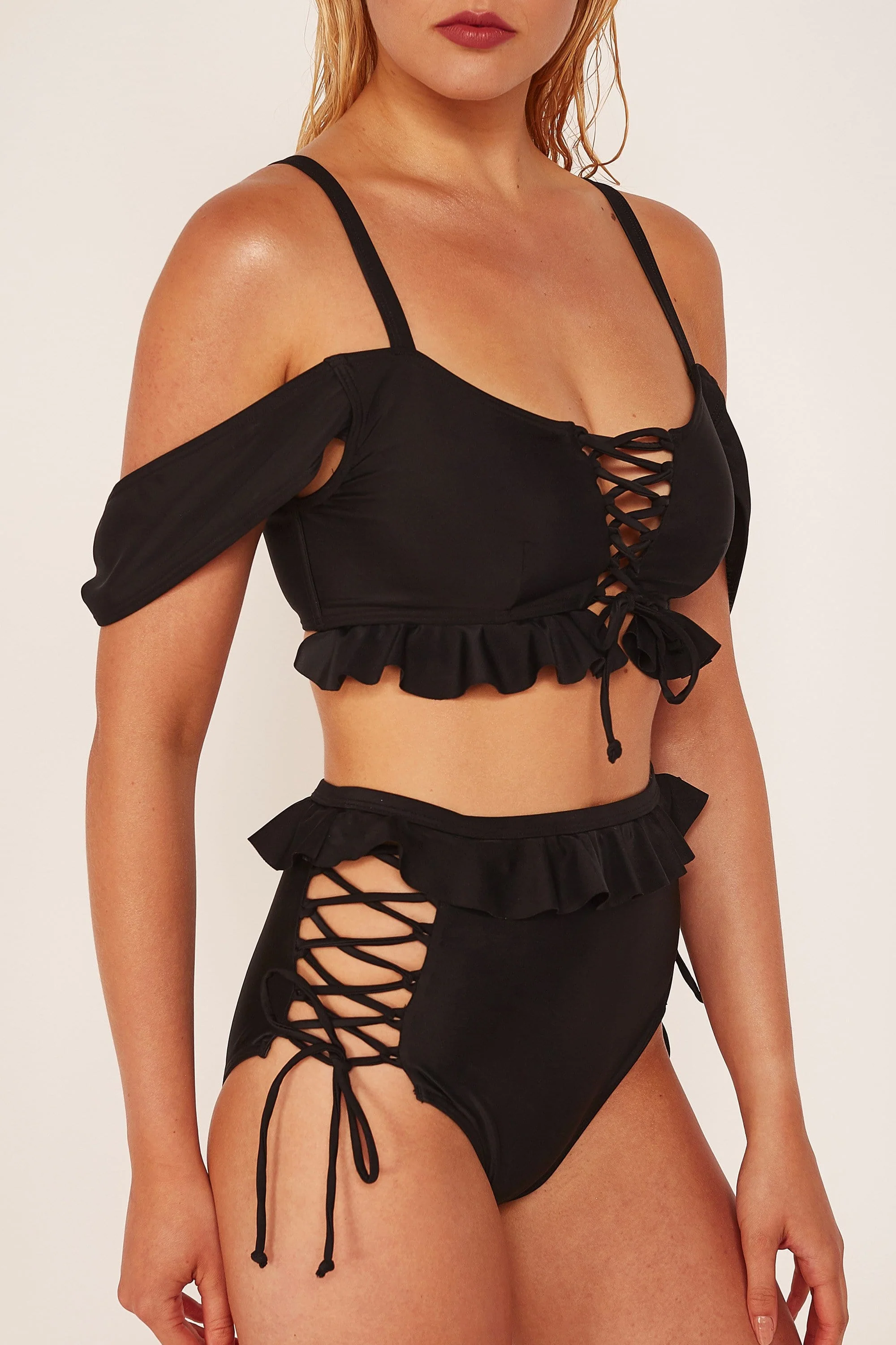 Wolf & Whistle Black Lace Up Bikini Top - Image 5