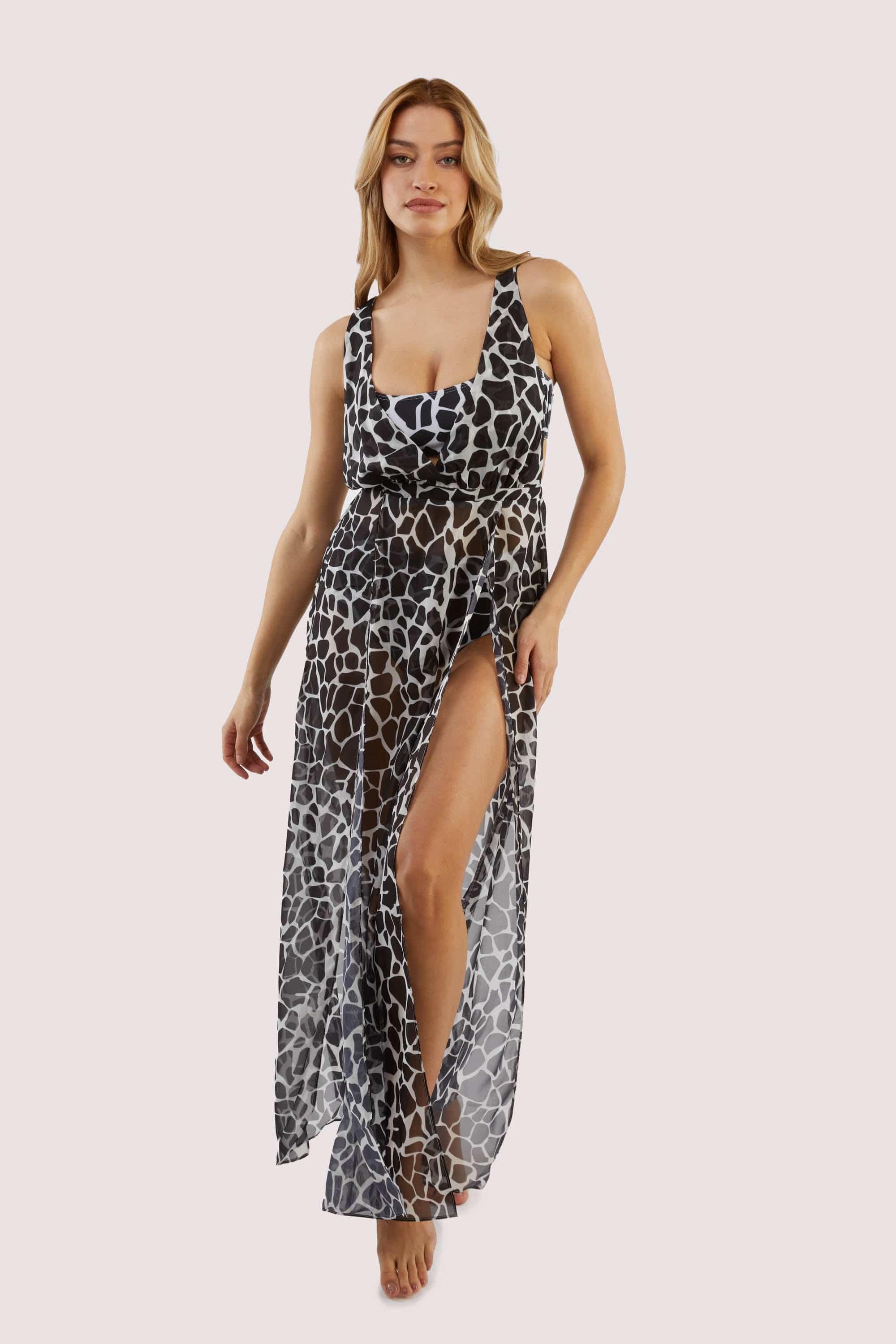 Cross Back Maxi Beach Dress White Giraffe - Image 3