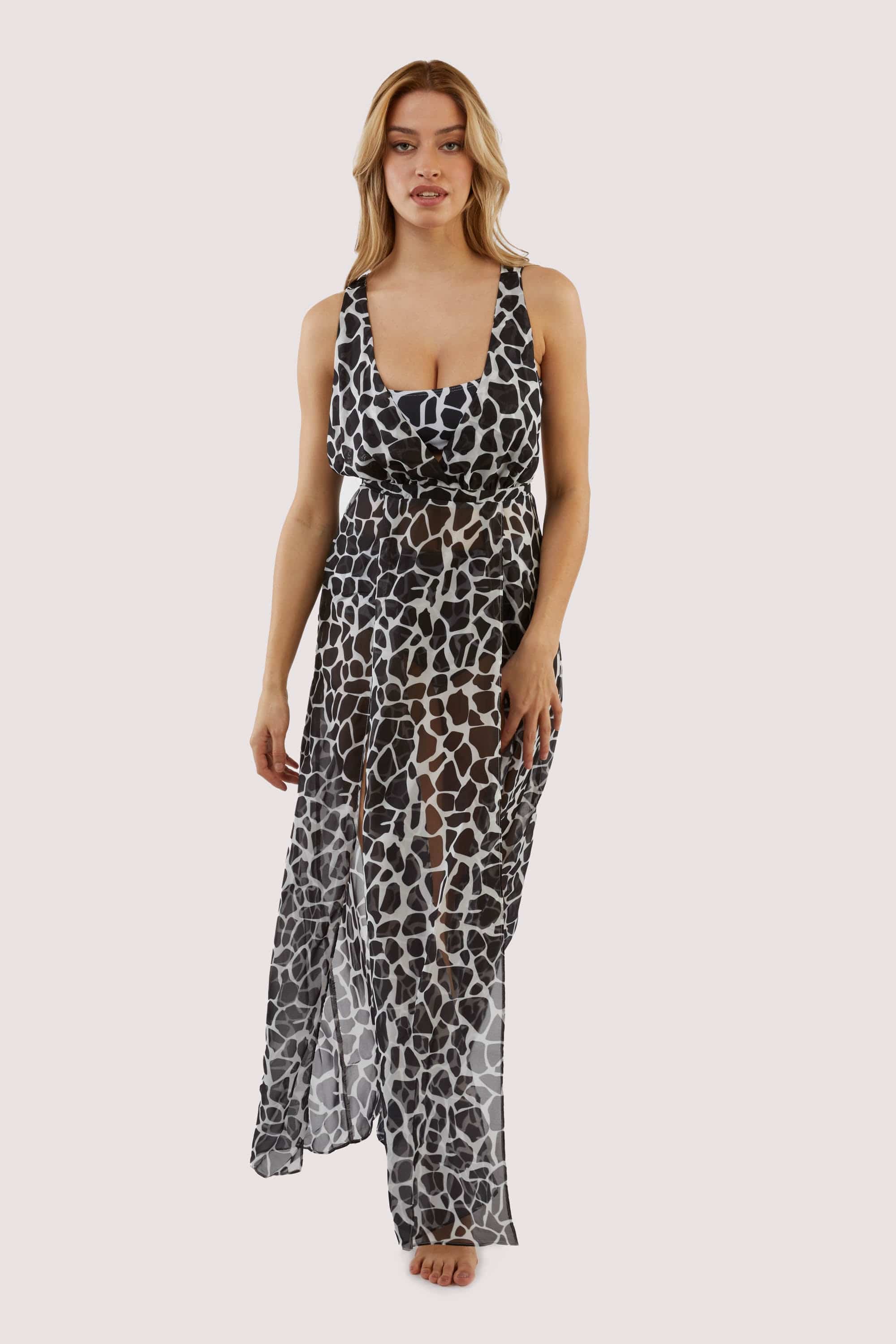 Cross Back Maxi Beach Dress White Giraffe - Image 4