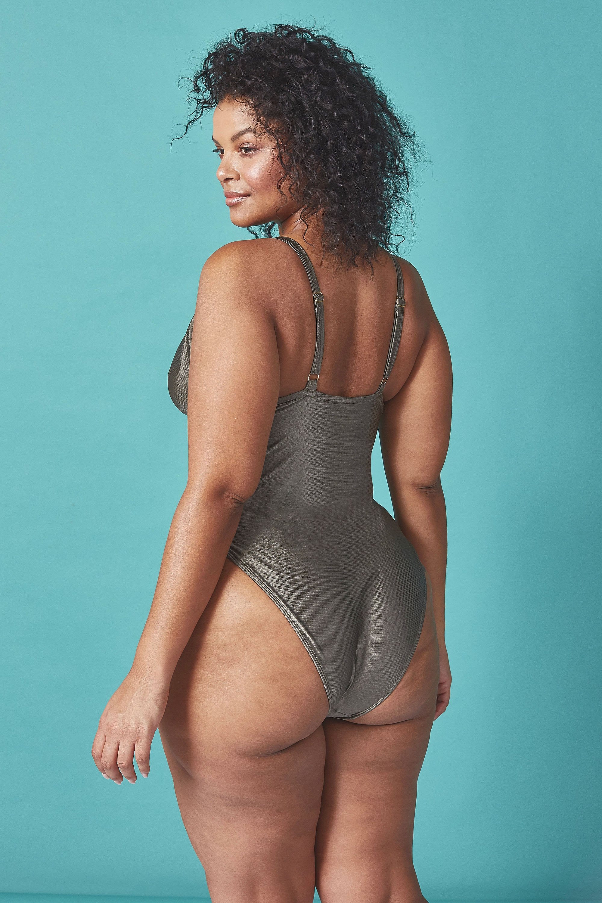 Wolf & Whistle Curve khaki lace up swimsuit - Image 2