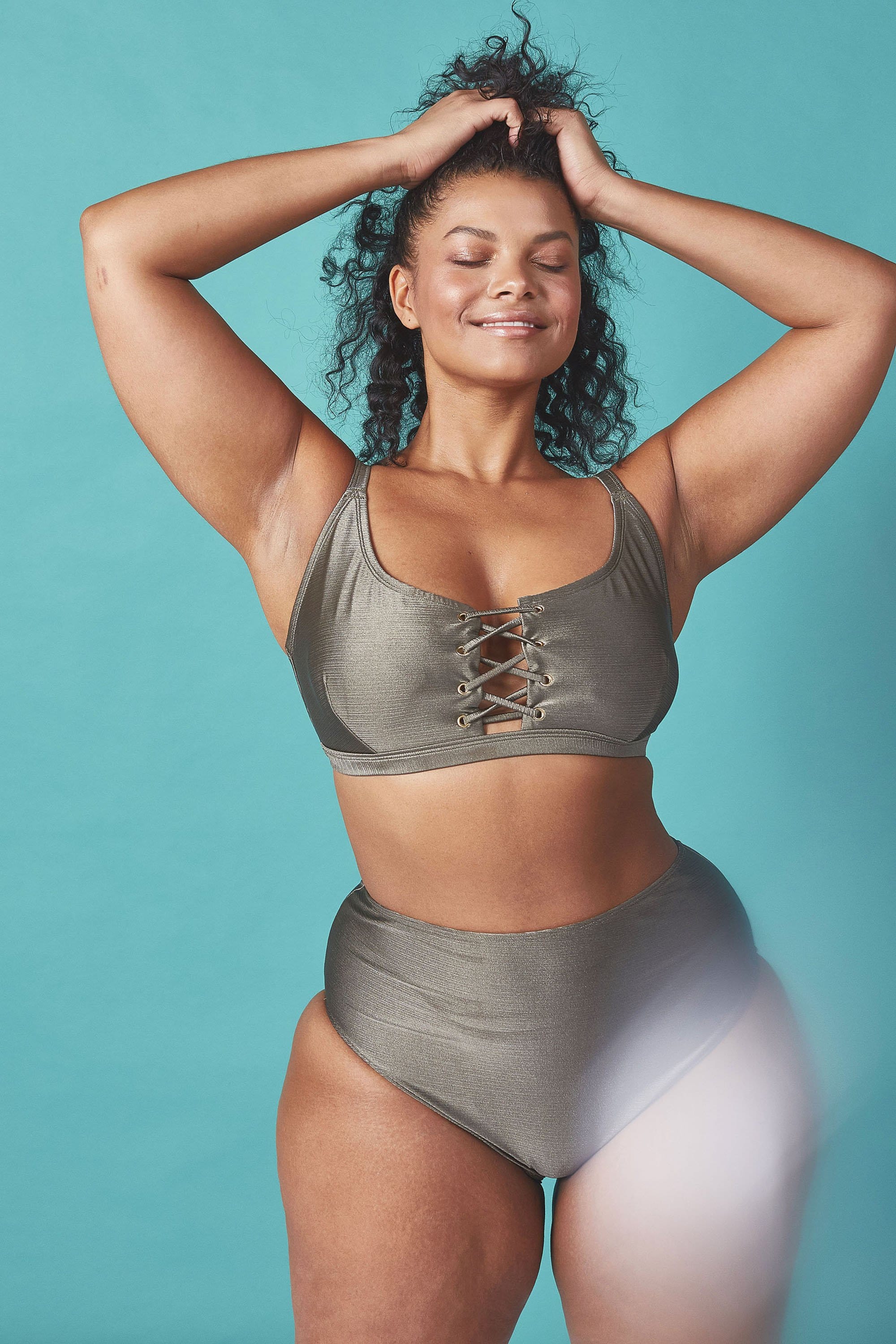 Wolf & Whistle Curve khaki lace up top - Image 3