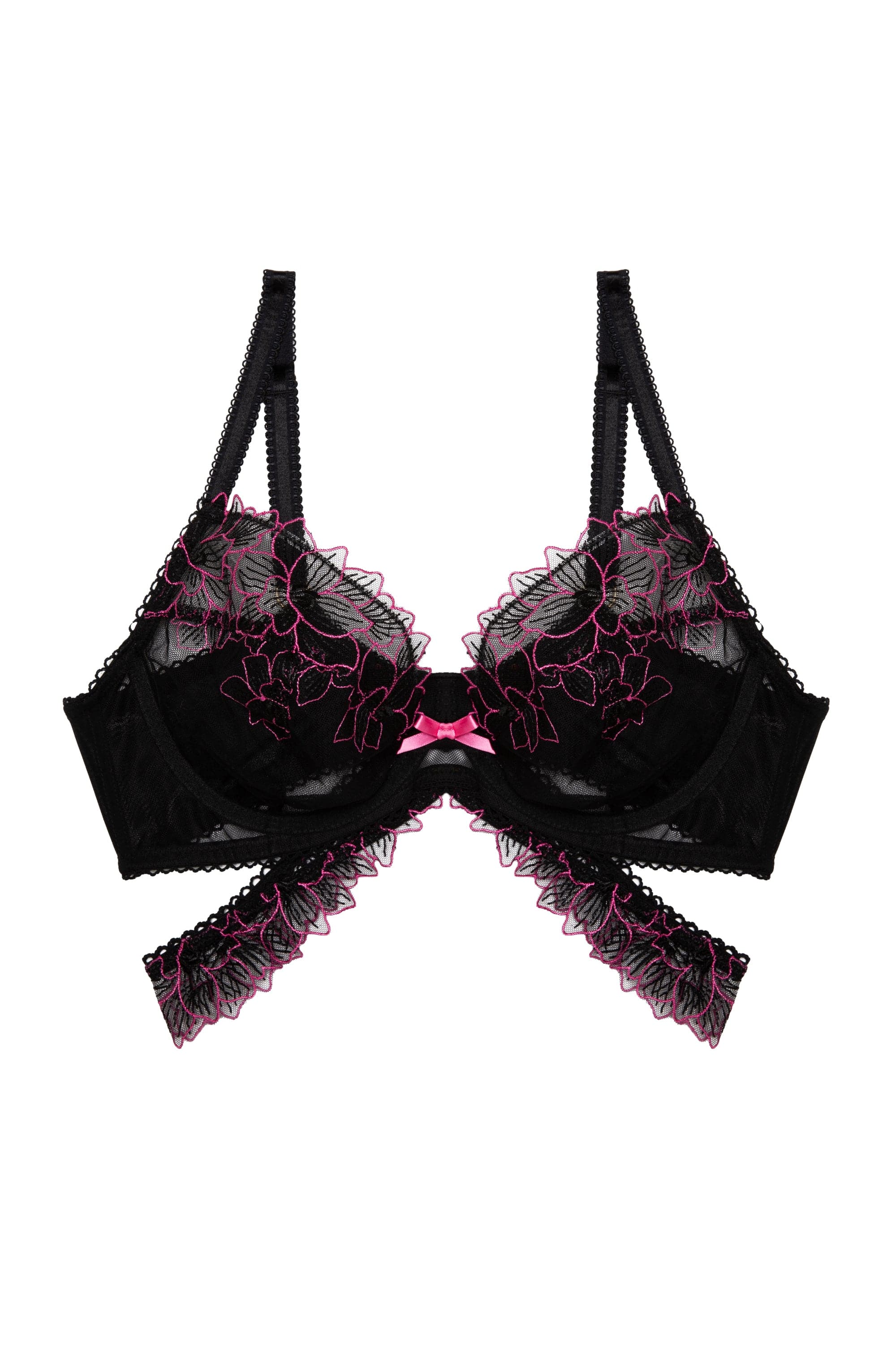 Eliza Black And Hot Pink Floral Embroidered Plunge Bra - Image 4