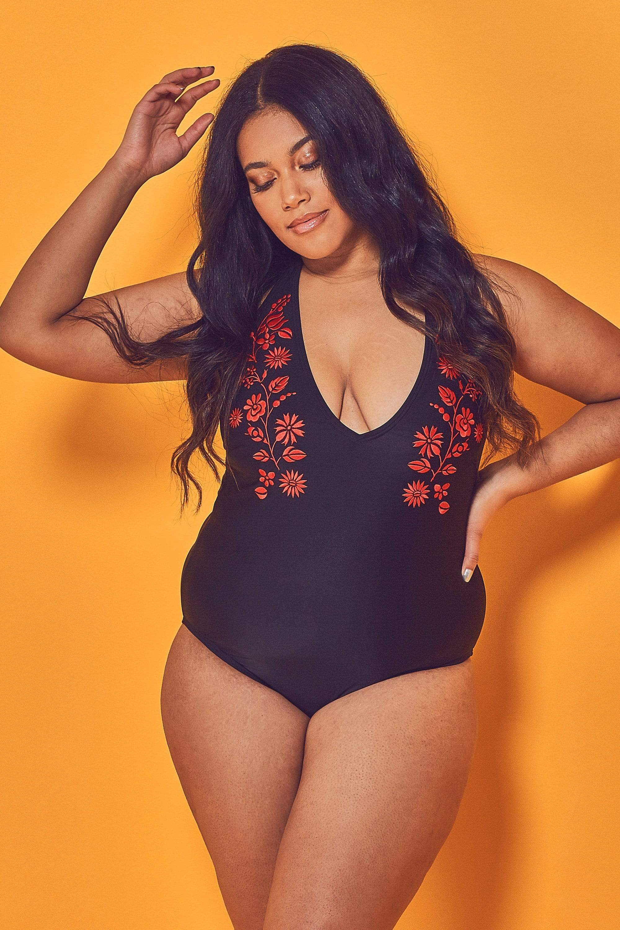Embroidered Plunge Swimsuit Curve - Image 5