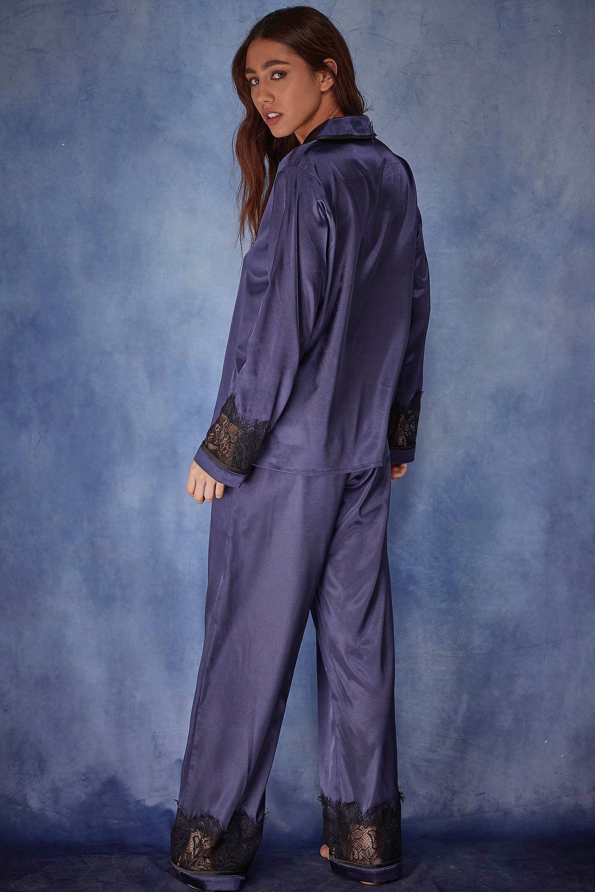 Wolf & Whistle Emmy Satin Lace Trim PJ Set - Image 3