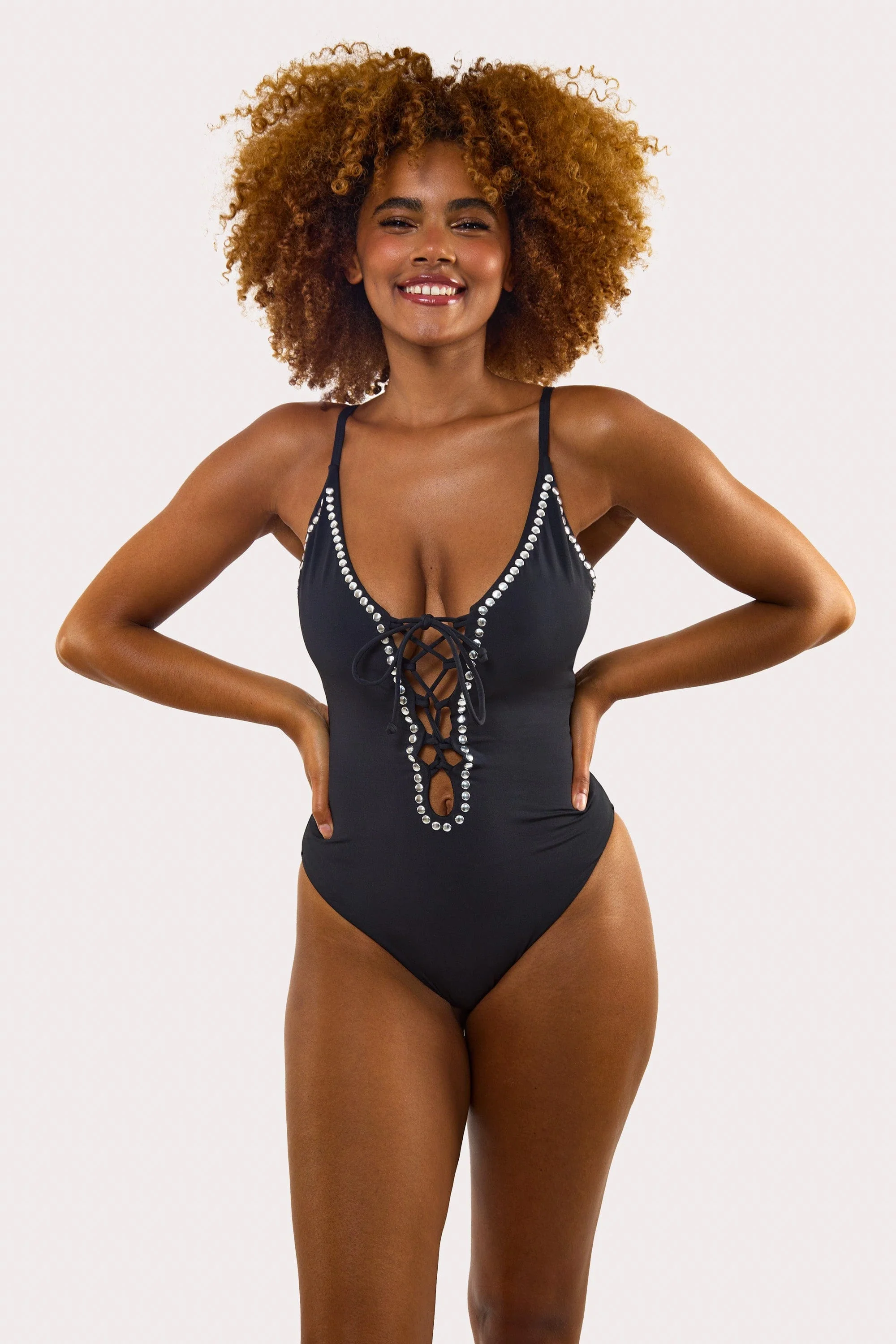Gabrielle Fuller Bust Black Eco Studded Lace-Up Swimsuit - Image 3
