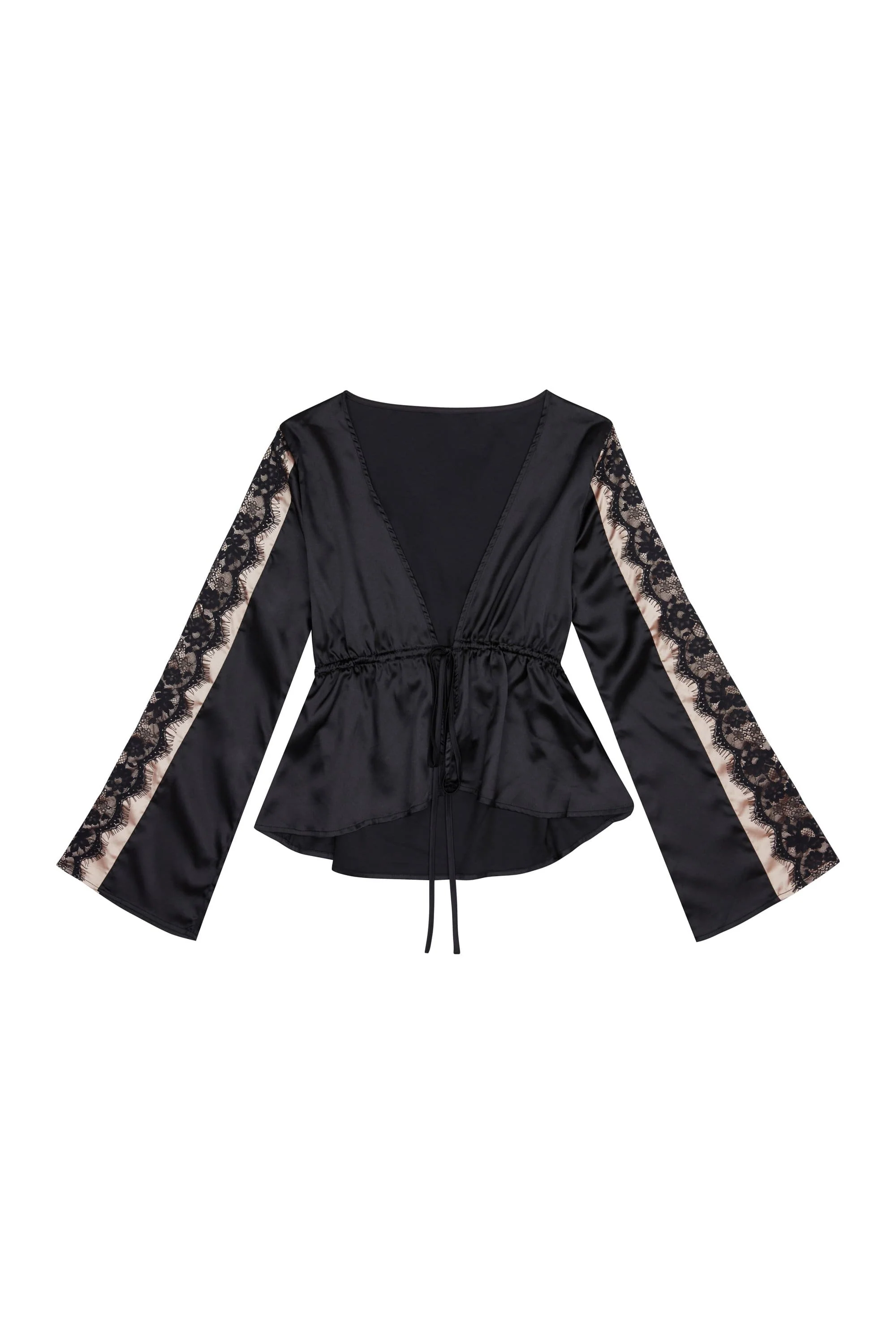 Wolf & Whistle Morgan Satin and lace tie front PJ set - Image 3