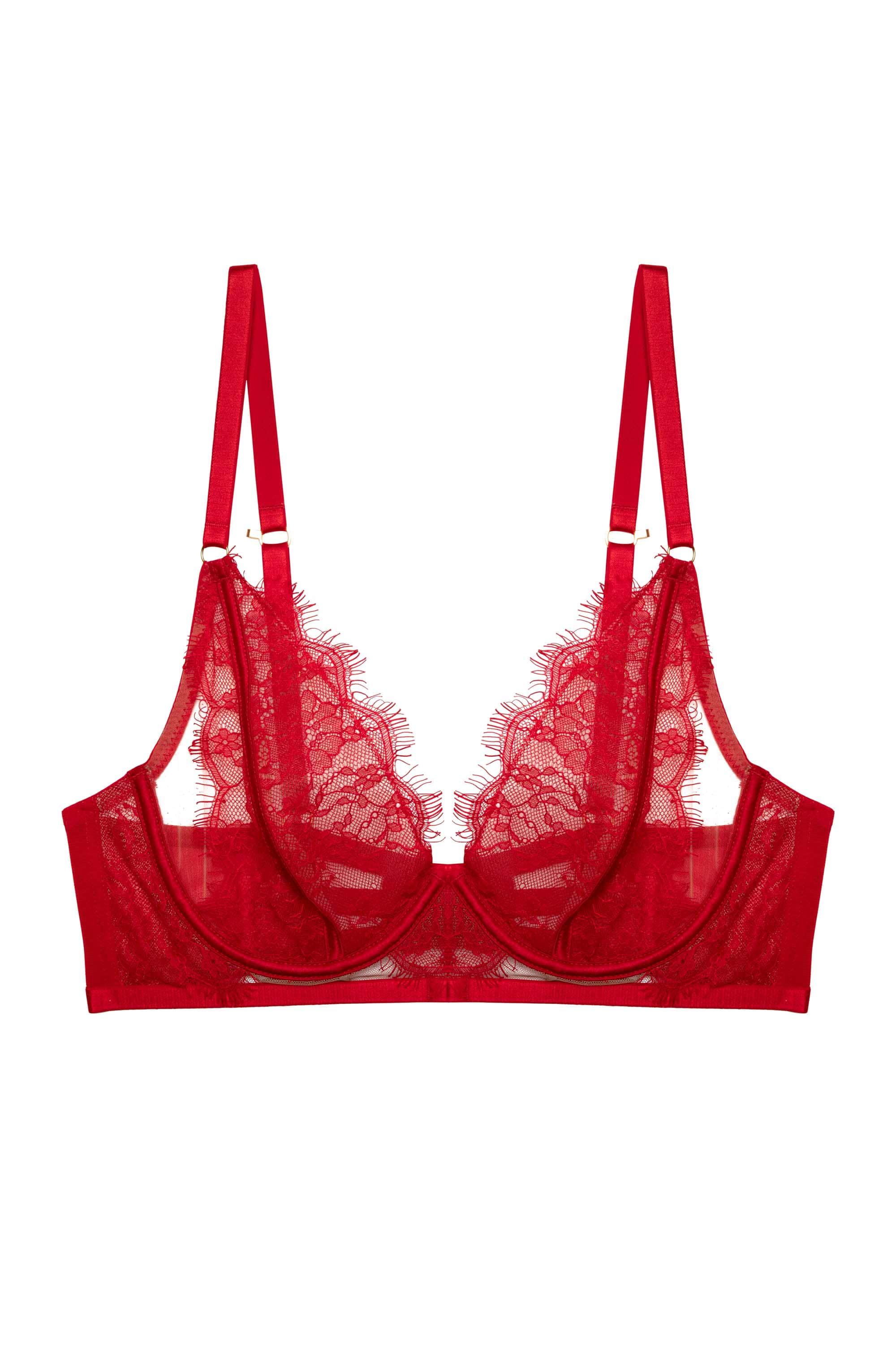 Natalia Red Eyelash Lace Plunge Bra - Image 5